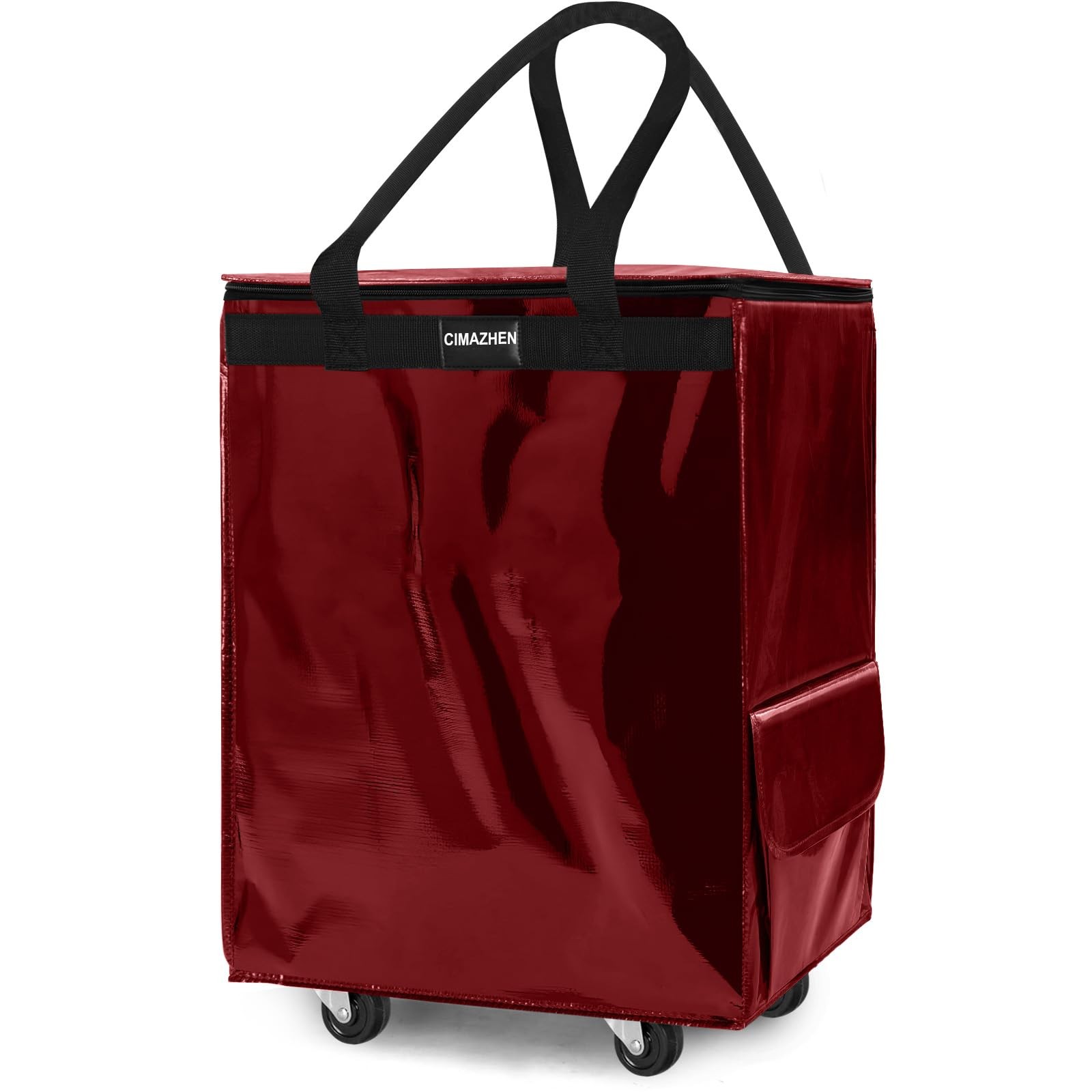 (Medium,Red) Reusable Grocery Bag on 4 Wheels, 70L Foldable Rolling Tote Bag …