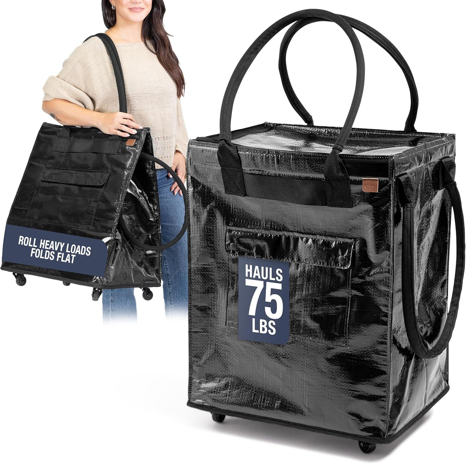 Hauler Rolling Tote Bag, 90L Collapsible Portable Shopping Cart with Wheels for