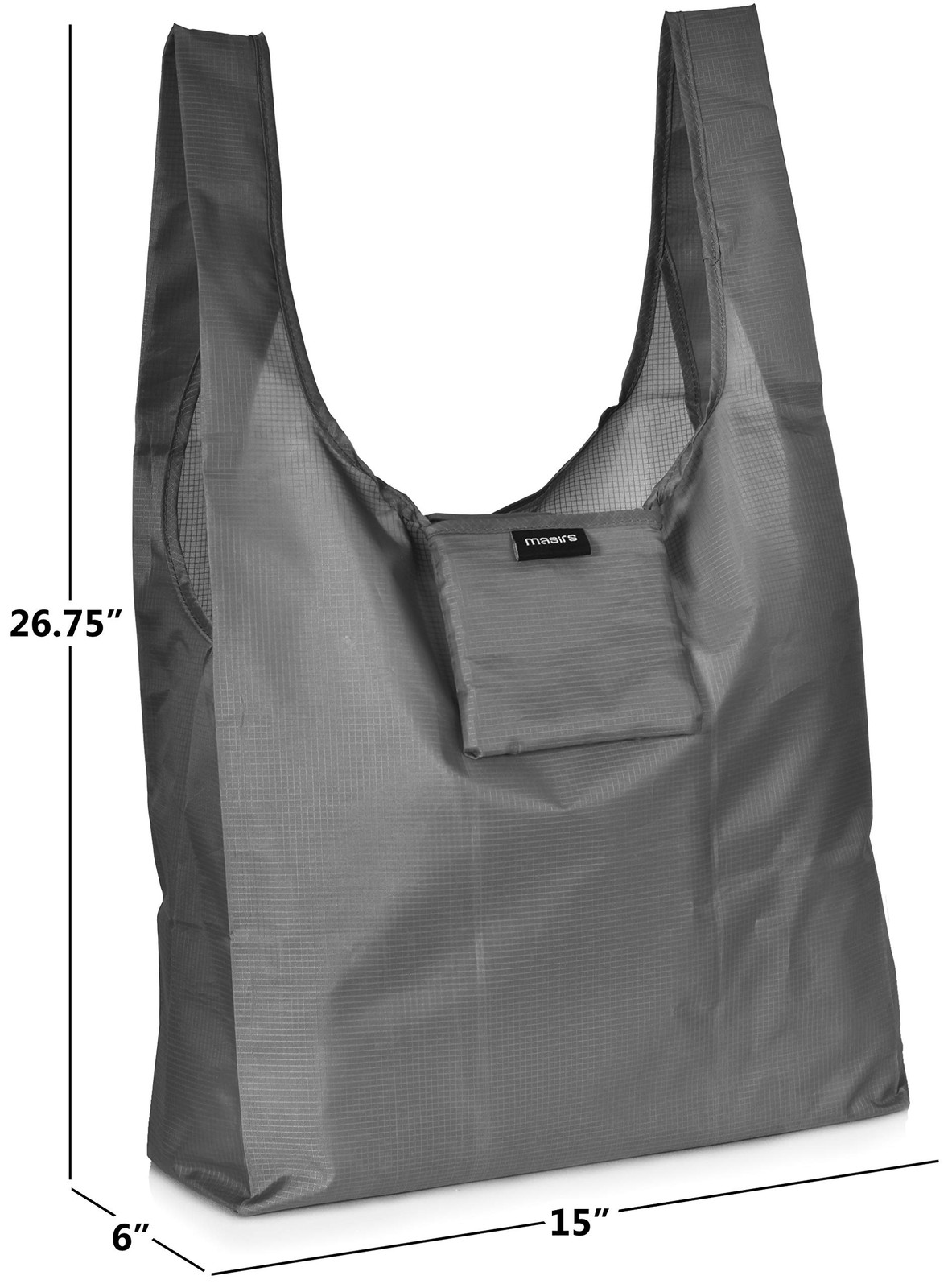 Masirs Reusable Shopping Bags 6 Pack, Foldable Grocery Tote with Large, Grey