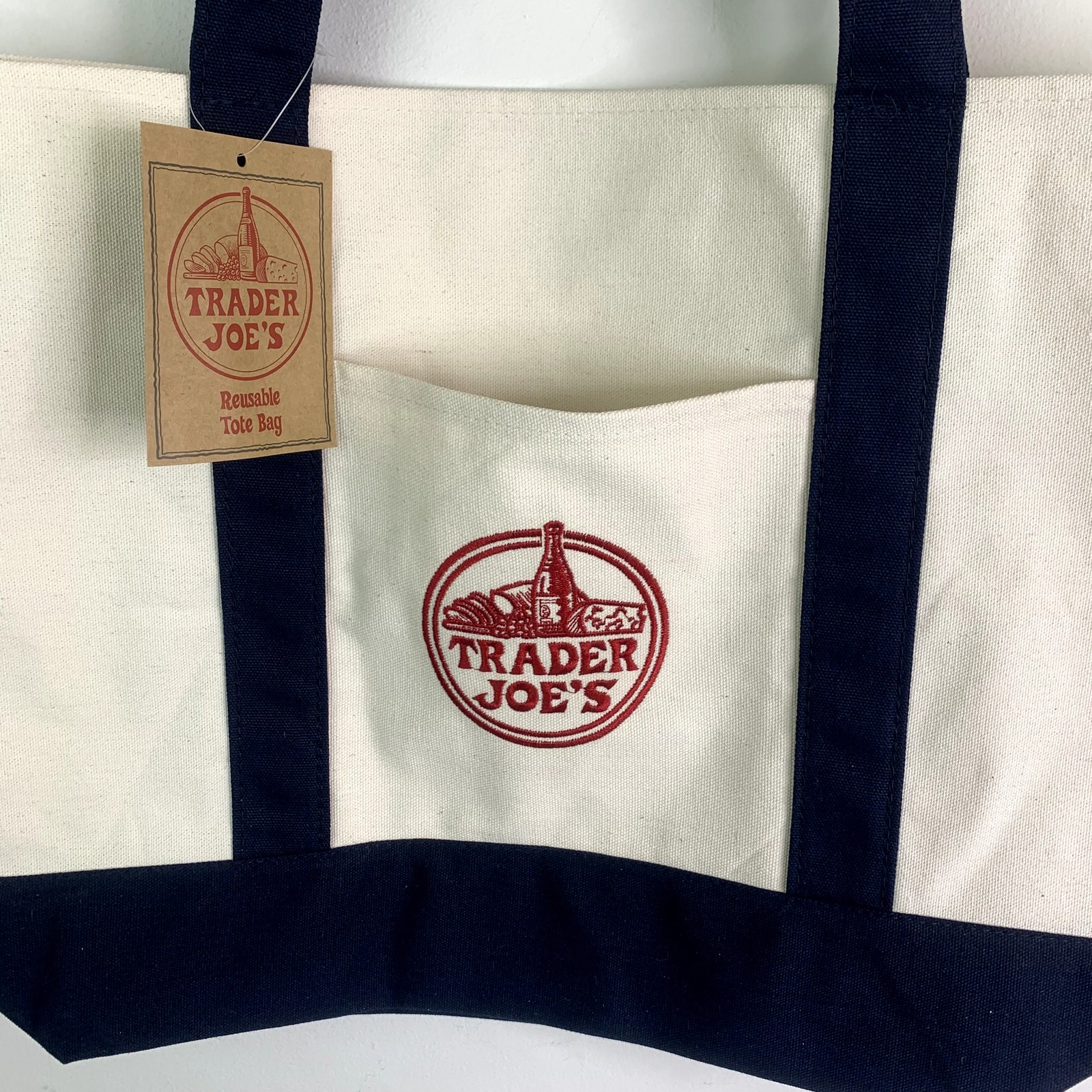 Lot of 4 Trader Joe’s Canvas Tote Bag Navy Red Grocery Shopping Eco Reusable NWT