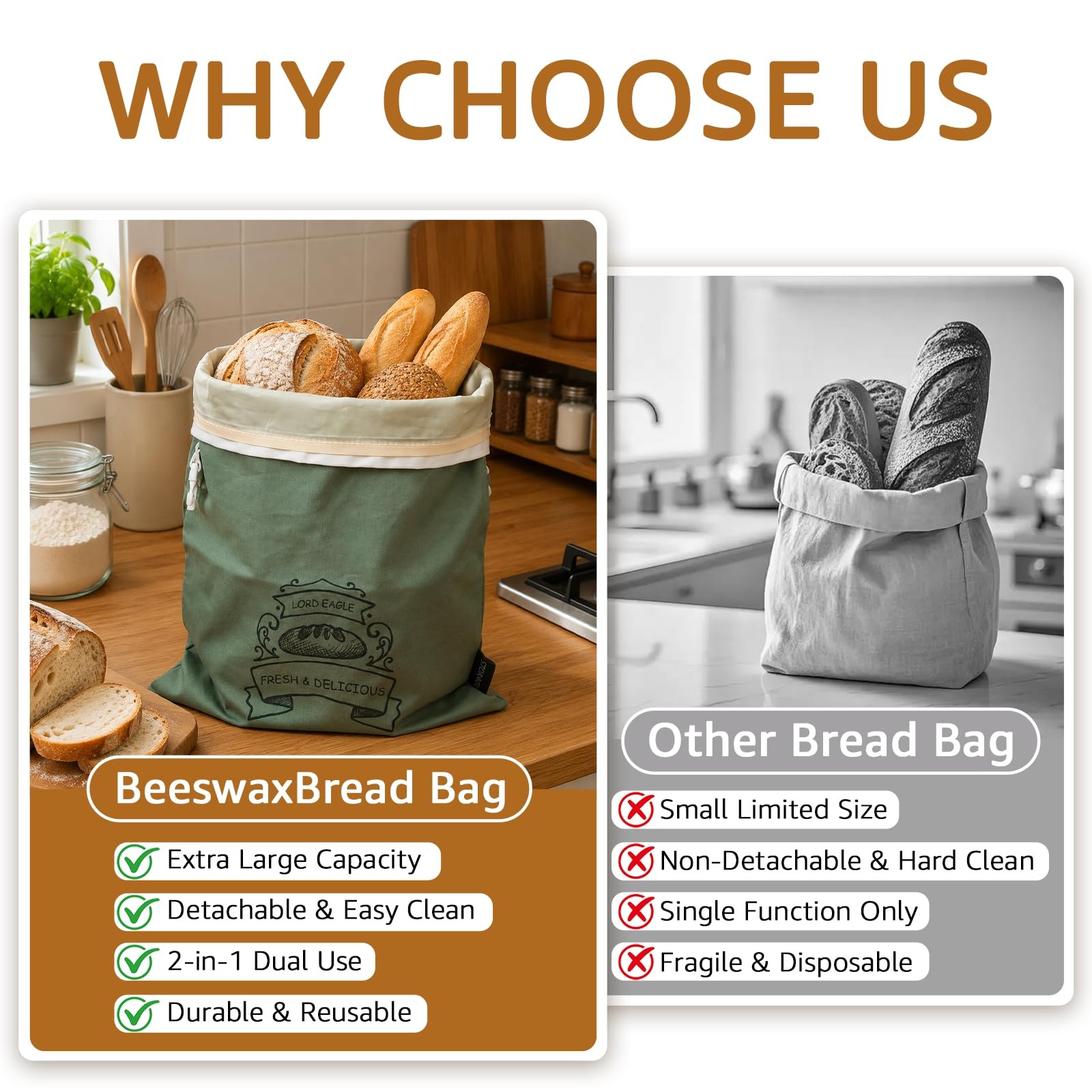 Lord Eagle Bread Bags for Homemade & Sourdough – 2 Pack Reusable Green