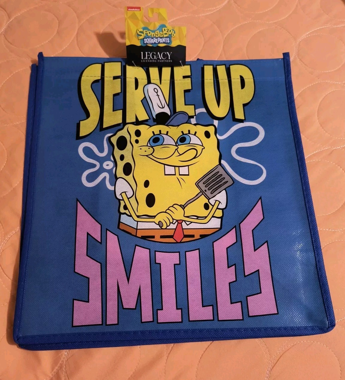 SpongeBob SquarePants “Serve Up Smiles” Blue Shopping Bag/Tote With Handle 🆕