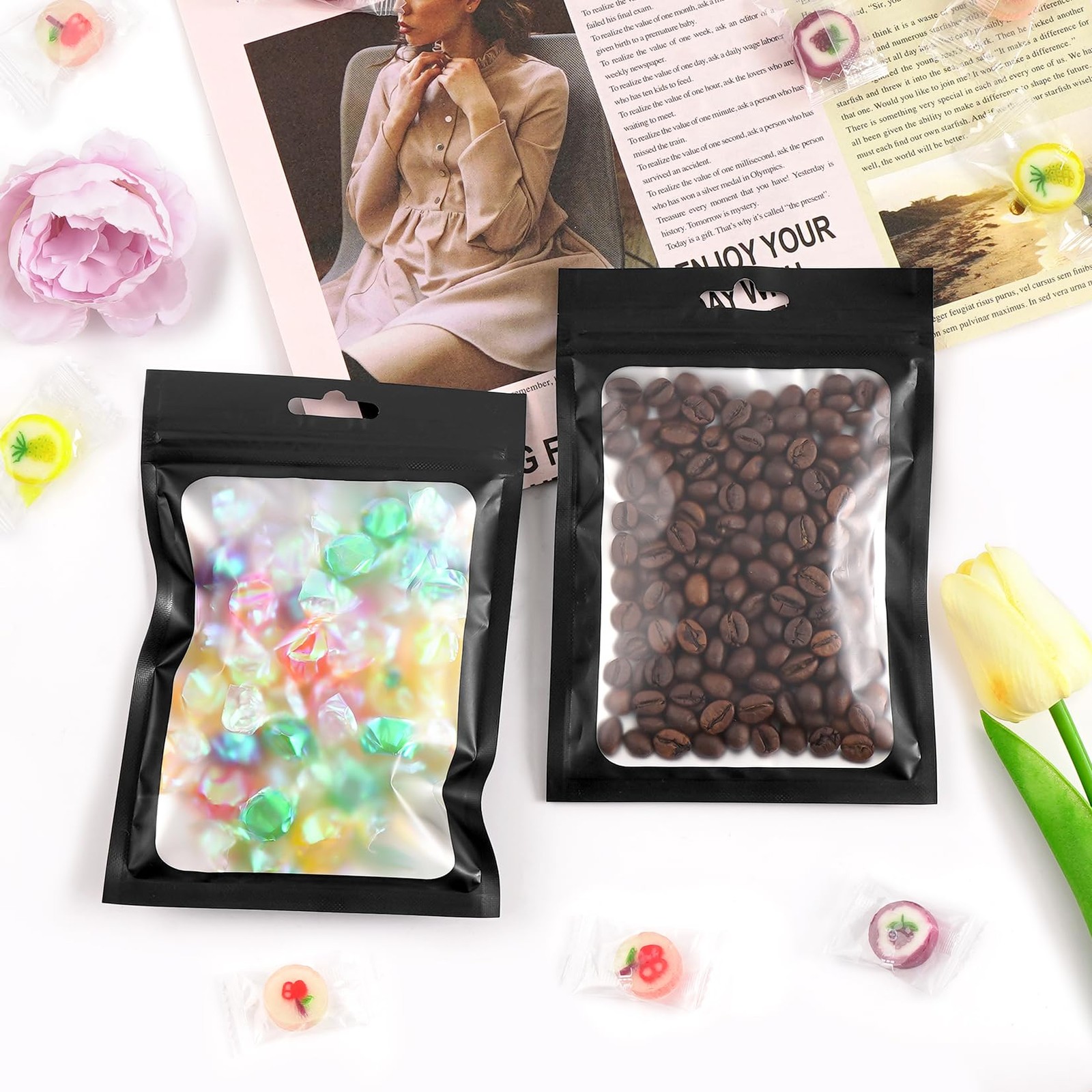 Funfery 300 Pack Smell Proof Resealable Bags for Food 4×6 inch, Black