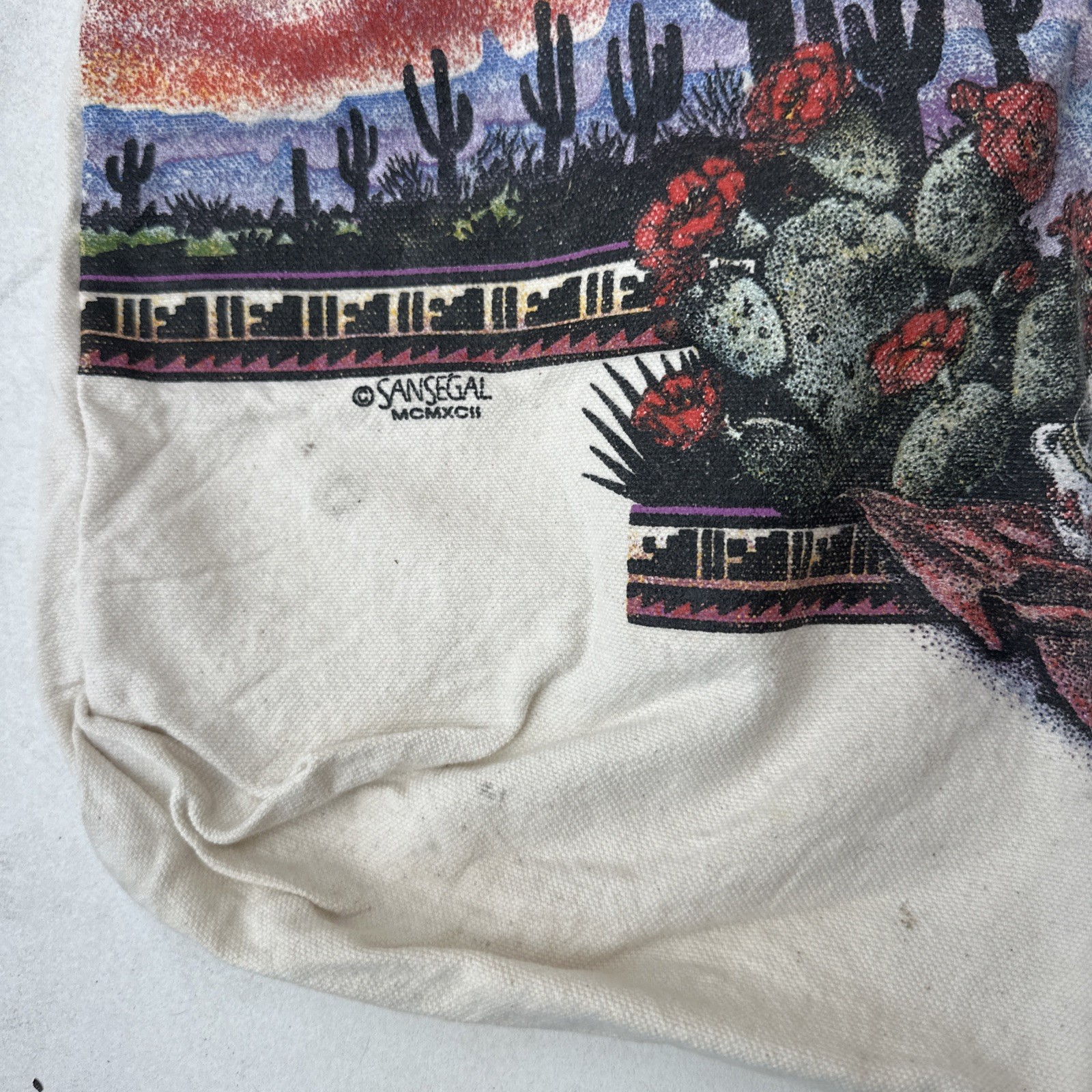 Arizona San Segal Tote Bag Reusable Shopping Desert Scene Sunset Cactus 1992 VTG