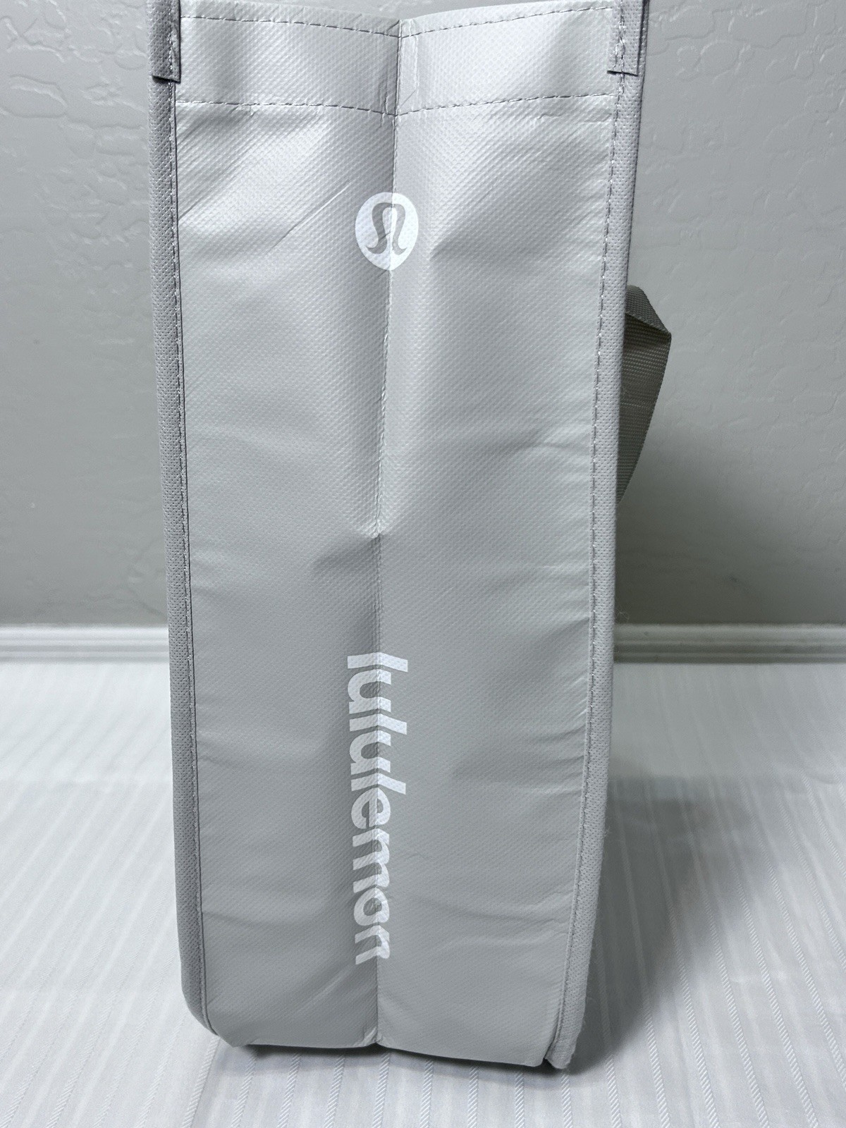 Qty of 2 Lululemon Holiday Reusable Tote Shopping Bag – Grey Logo- L 16x13x6in