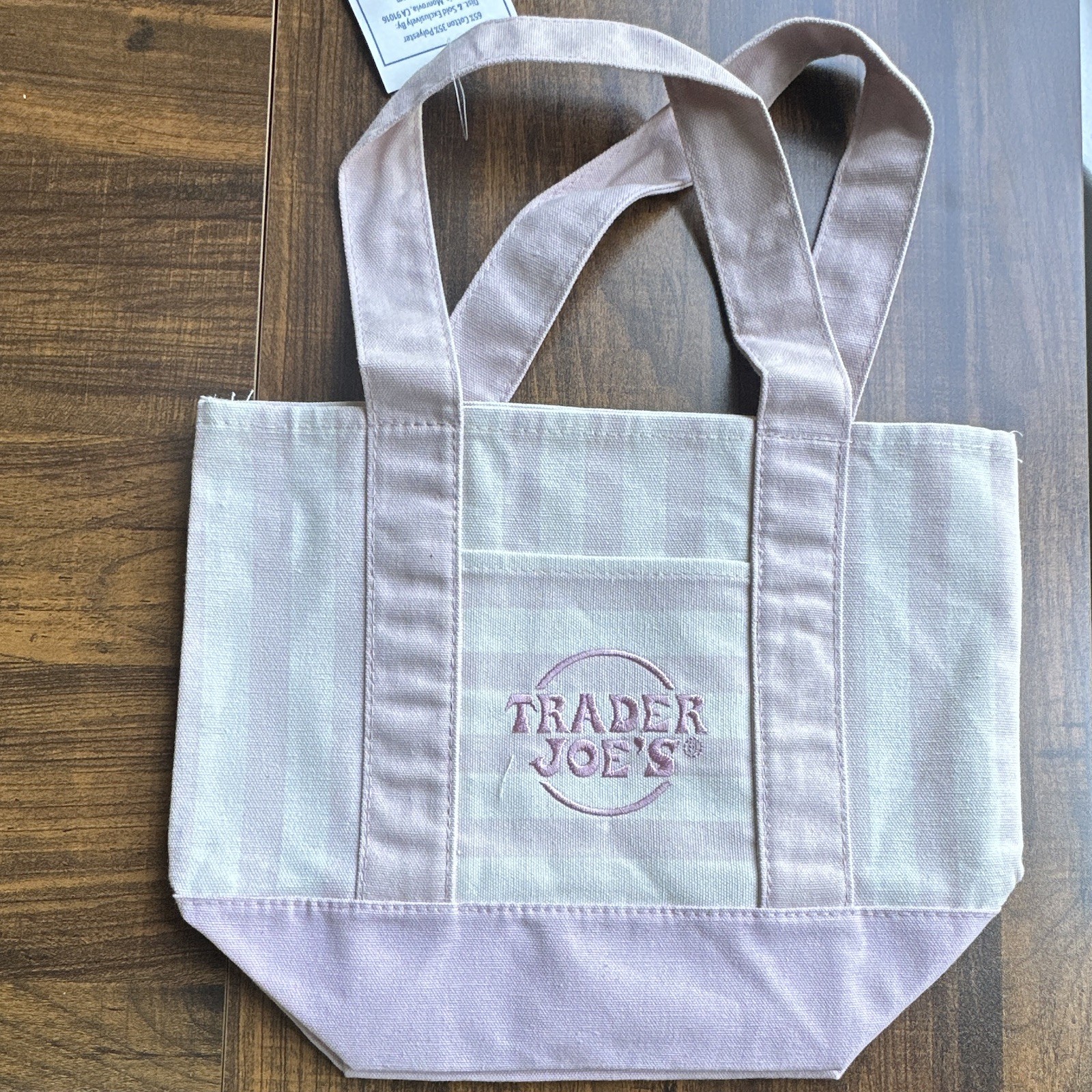 Trader Joe’s Mini Striped Canvas Tote Bag Reusable Pink & White