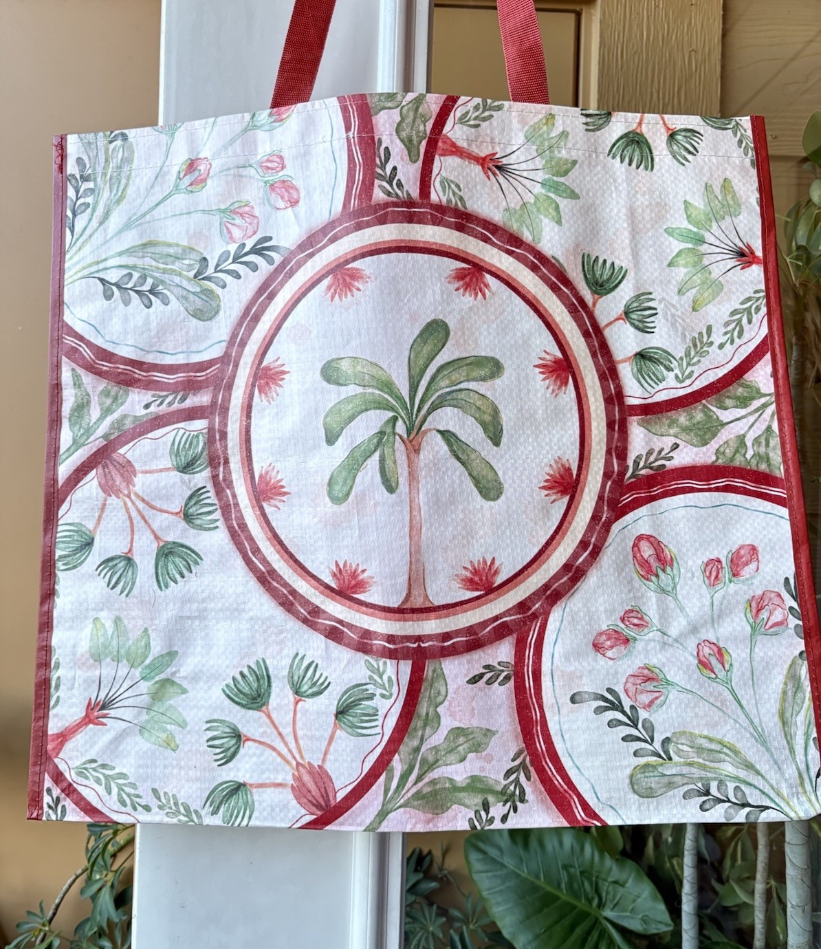 Reusable Shopping Bag Tote Art Deco Green Plants Flowers NWT