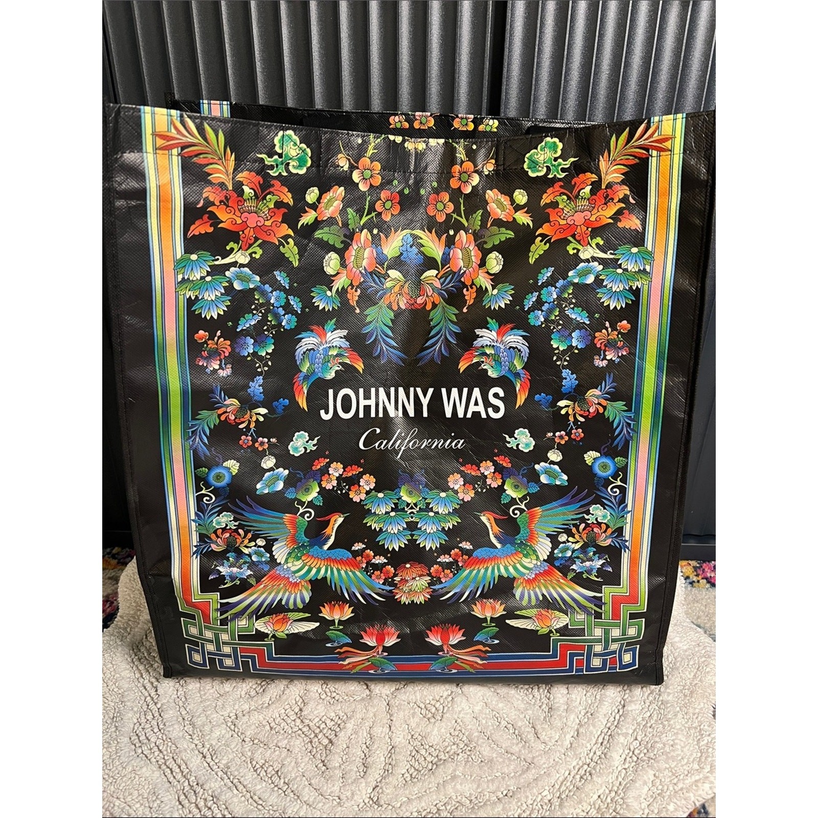 Johnny Was Phoenix Black Floral Large Reusable Tote Bag 19”x18”x6”