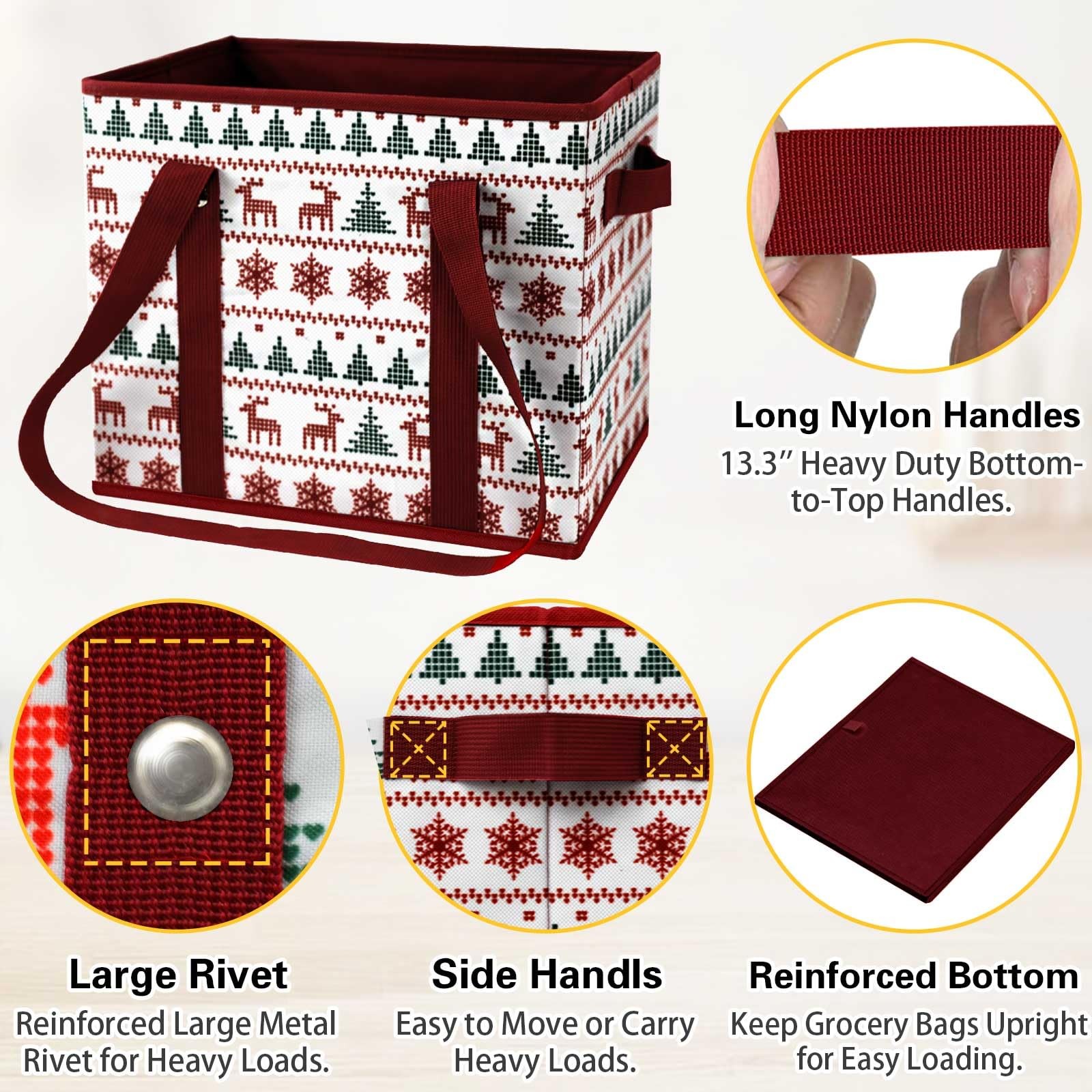 13×10.23×11 Inch Reusable Grocery Heavy Duty Shopping Bags Reindeers 3 PCS