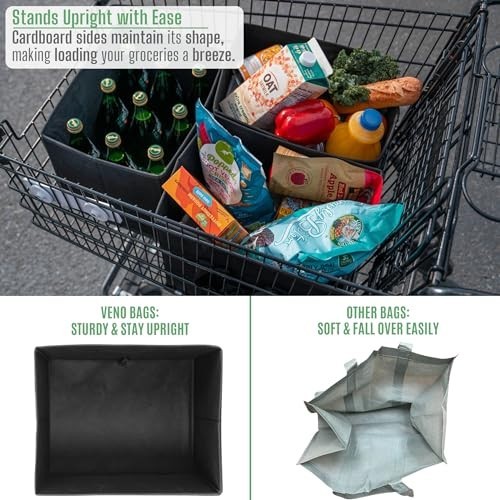 Reusable Grocery Bags 3 Pack Heavy Duty 6 Gallon Hard Bottom Foldable Shopping