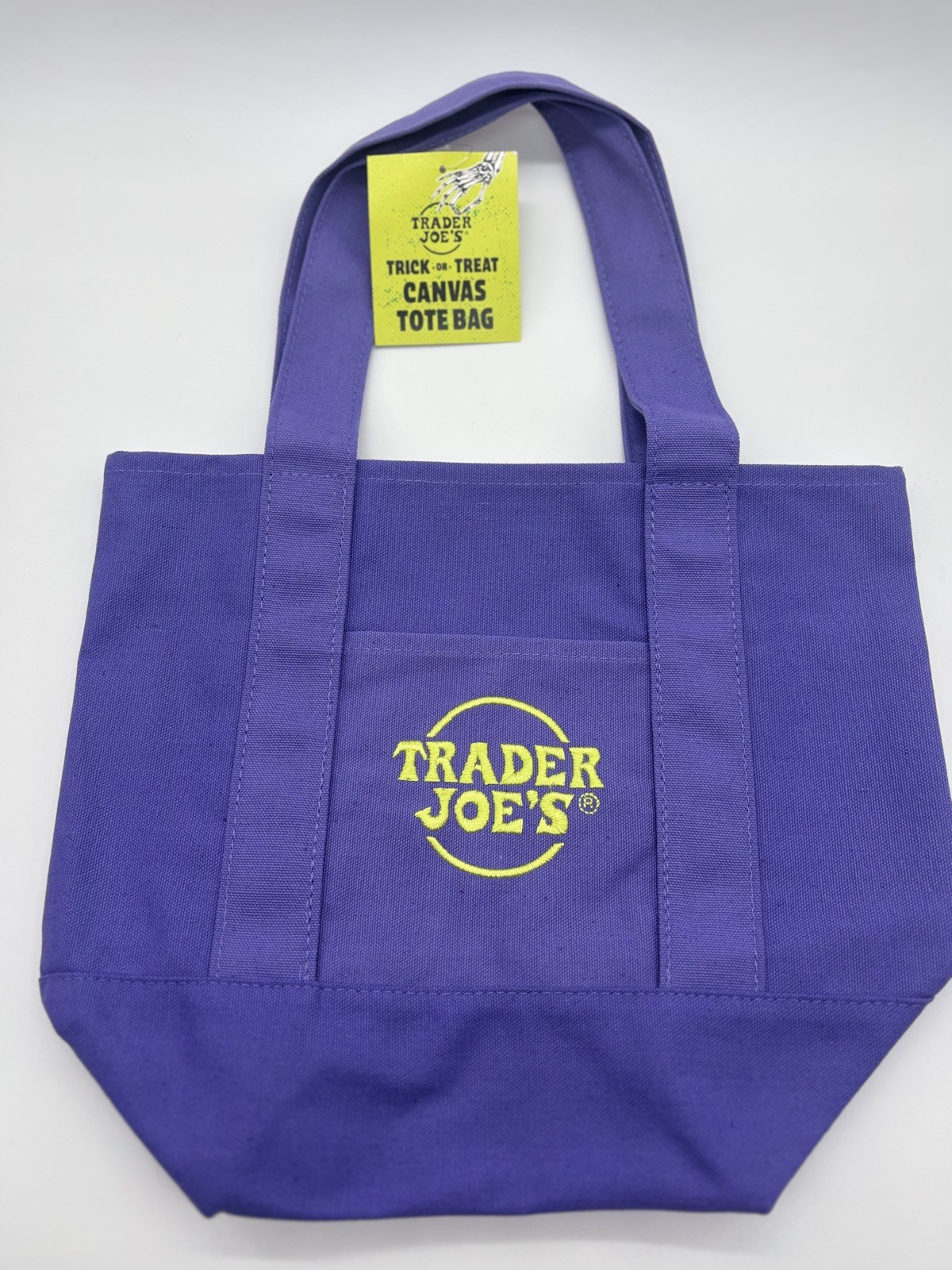 Trader Joe’s Mini HALLOWEEN 🎃 SET of 2 Canvas Tote Bags PURPLE & ORANGE BNWT