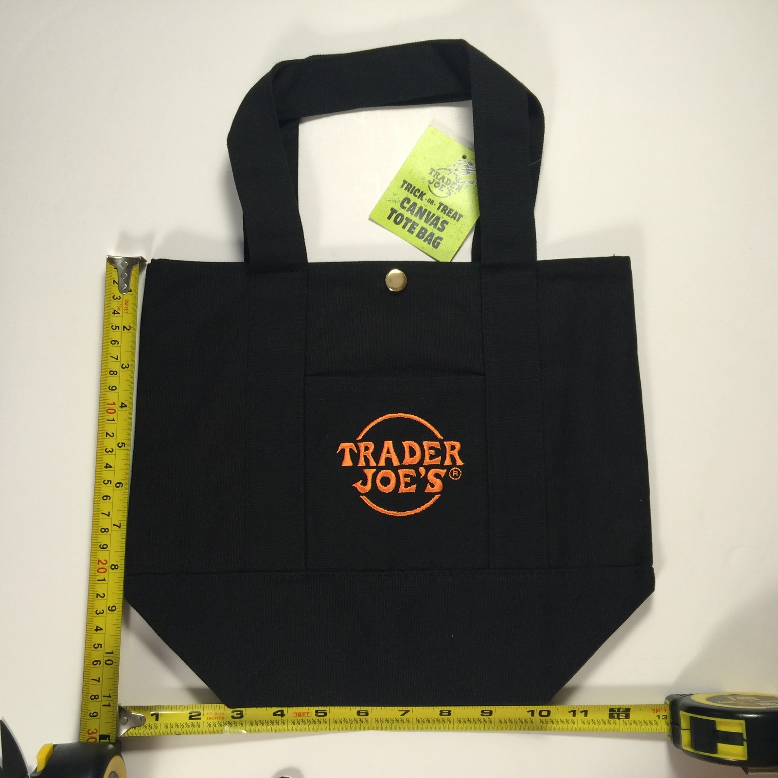 Trader Joe’s Mini Canvas Tote Bag With METAL SNAP FASTENER Halloween & Grocery