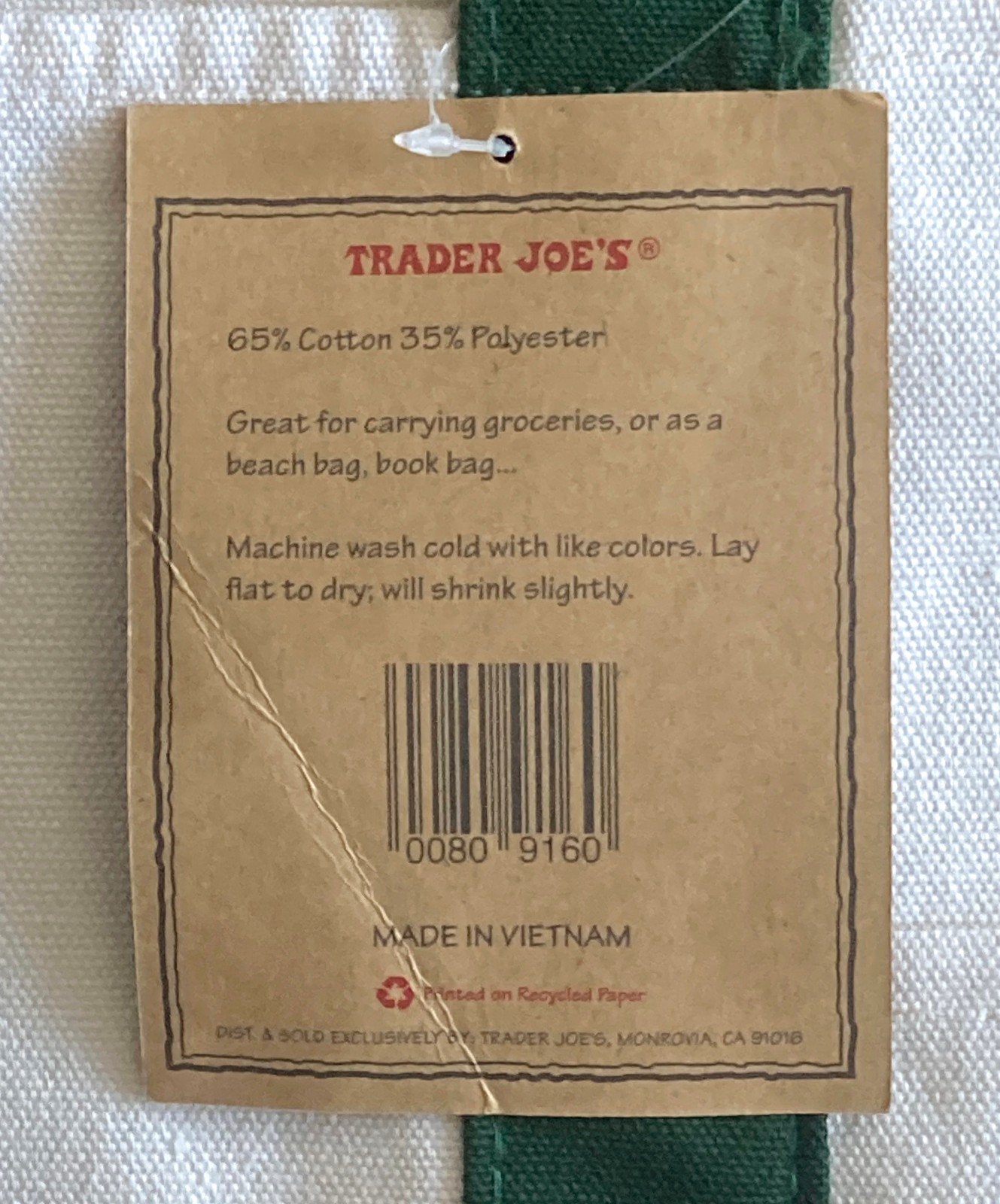 Trader Joe’s Canvas Tote Shopping Bag – LARGE GREEN – (NEW with TAGS!)