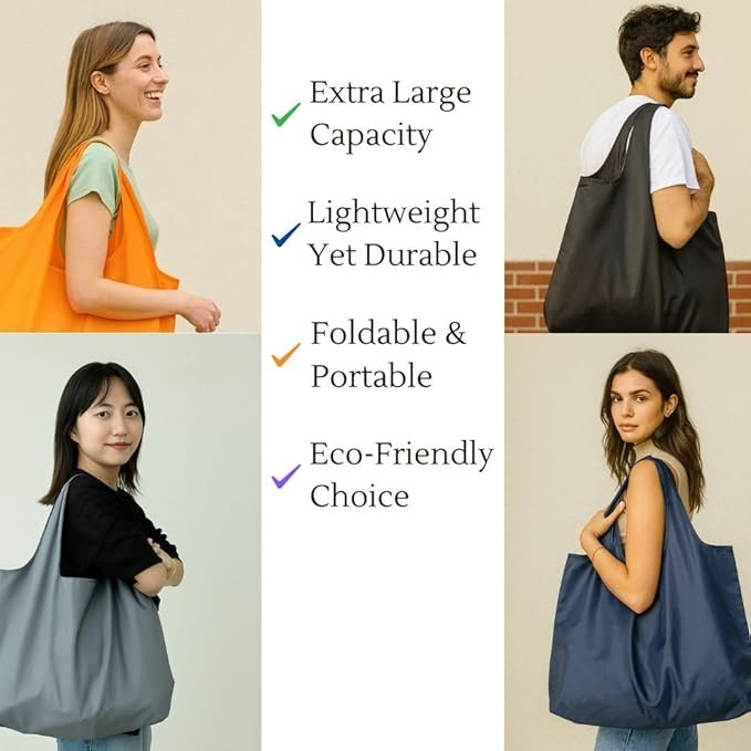 Foldable Reusable Grocery Bags – Heavy Duty 6 Pack with Handles | XL Tote for…