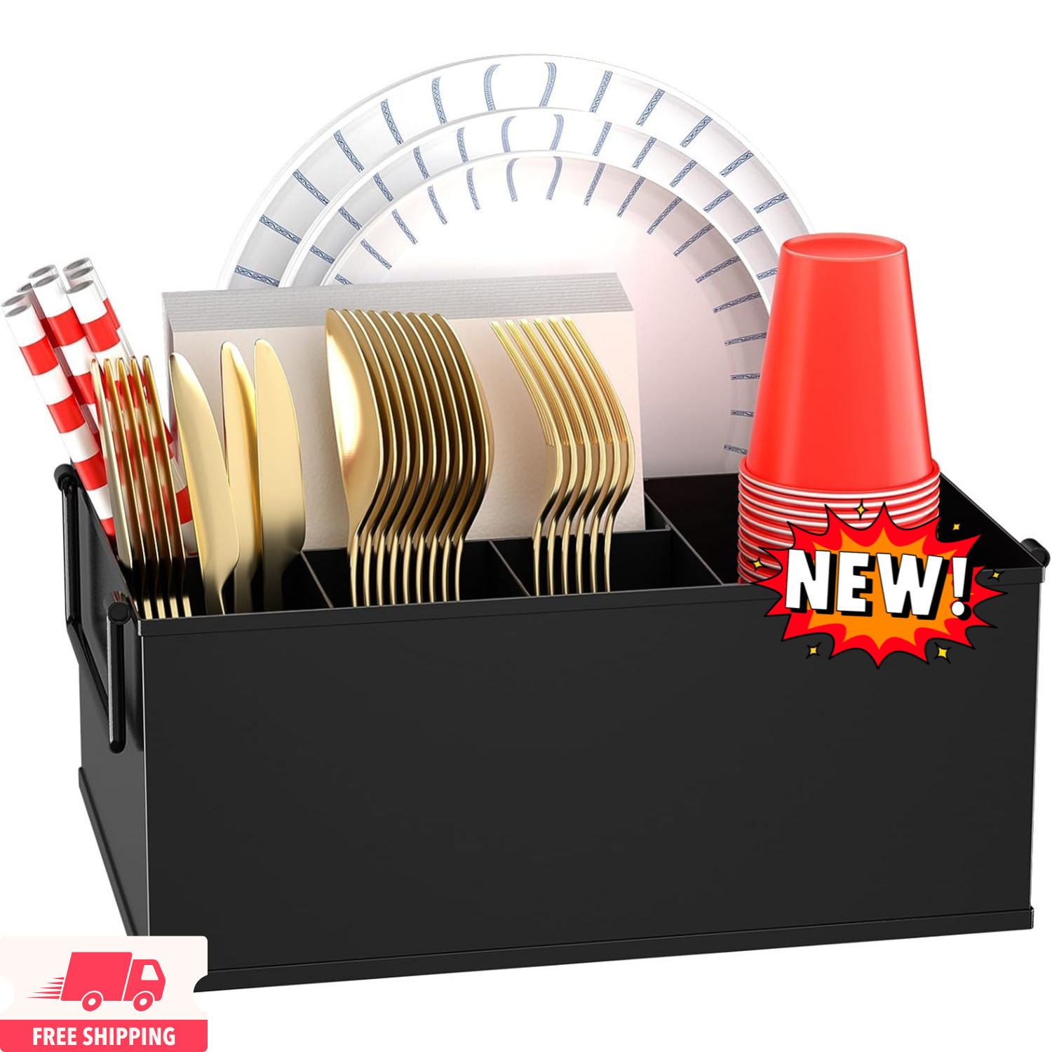 Portaplatos reutilizable – Portautensilios para exteriores con dos asas, ideal p
