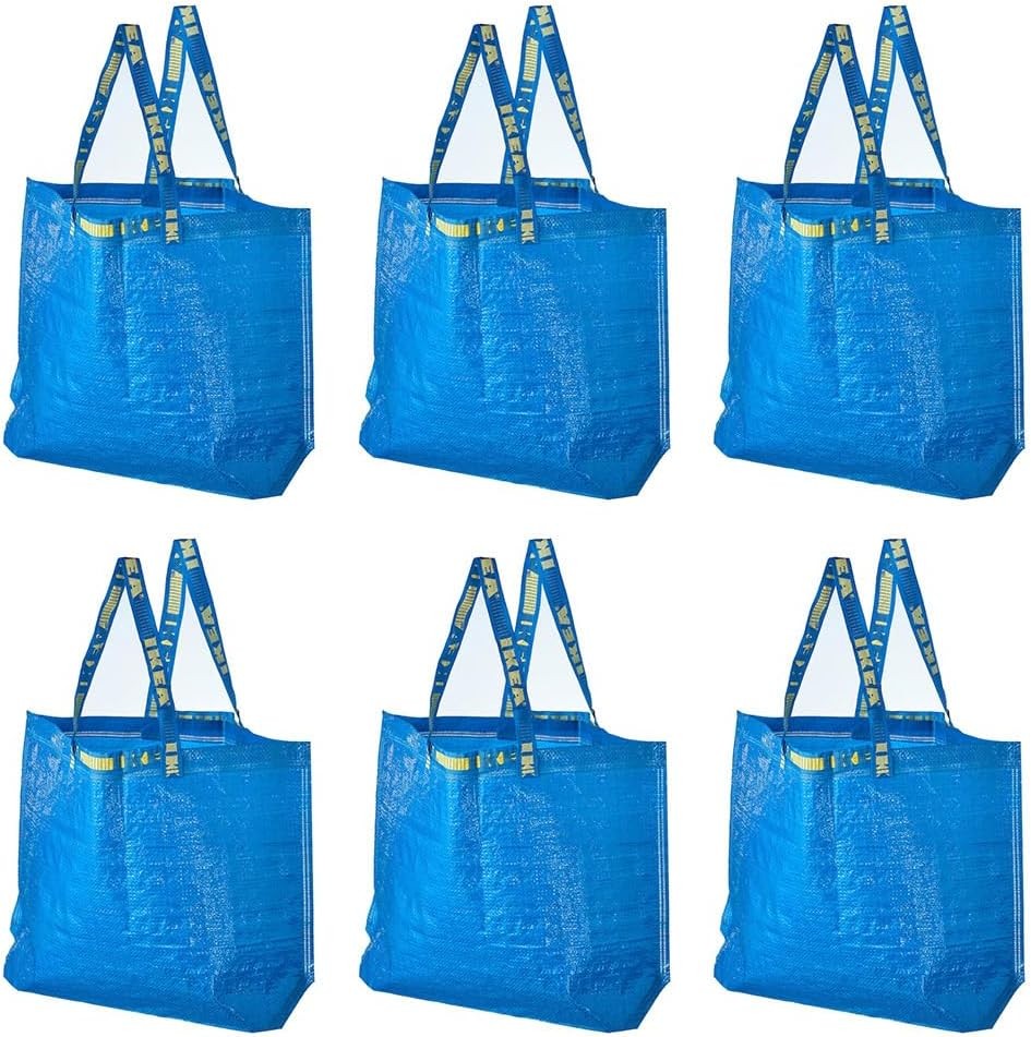 603.017.07 FRAKTA Medium Shopping Bags Set of 6 Blue 55 lb Max. Load 10 Gallon