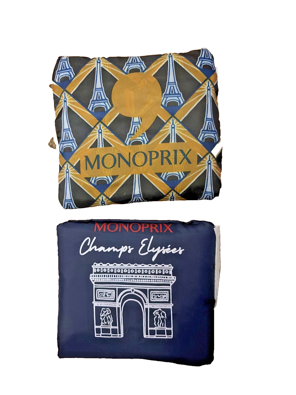 TWO Monoprix Reusable Bags, The Champs Elysees & Eiffel Tower, Navy