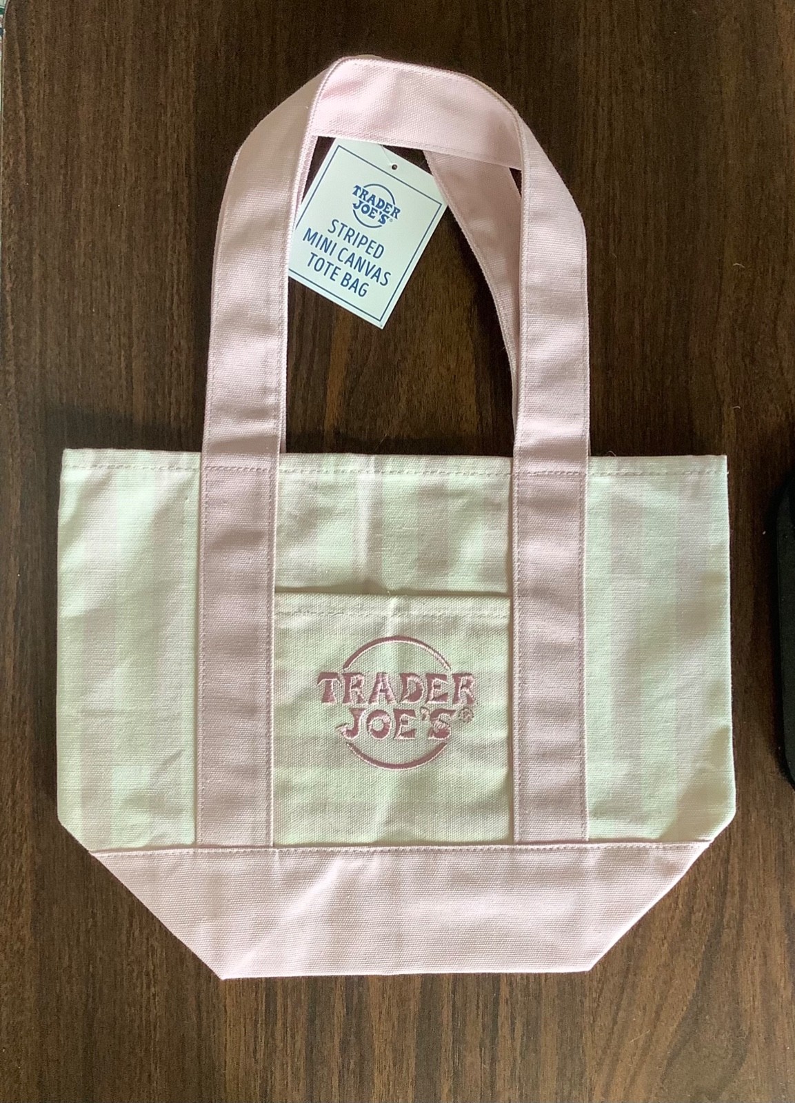 Trader Joe’s PASTEL PINK STRIPED Mini Canvas Tote Bag NEW WITH TAGS