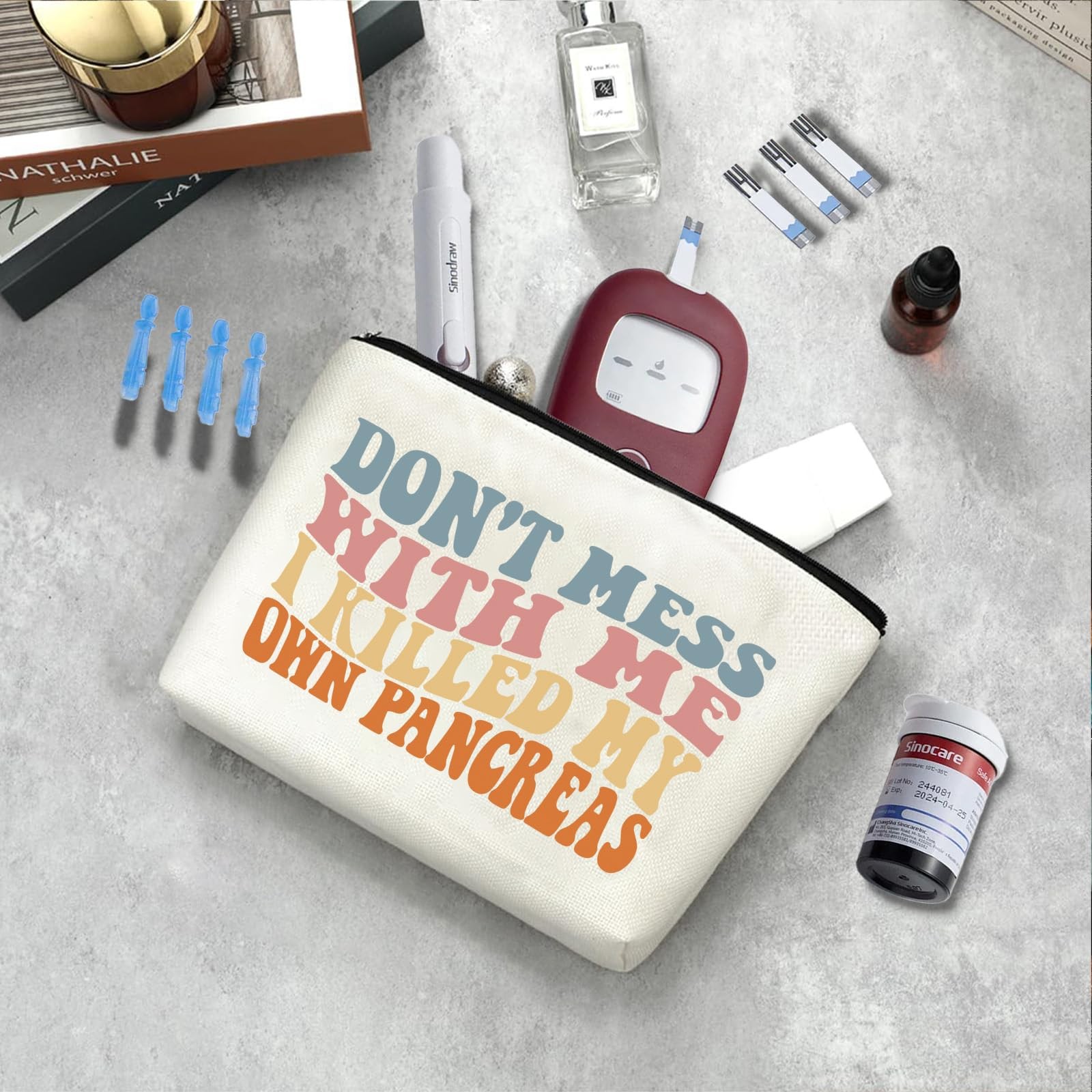 Diabetes Zipper Bag Type 1 Support Awareness Compact, White