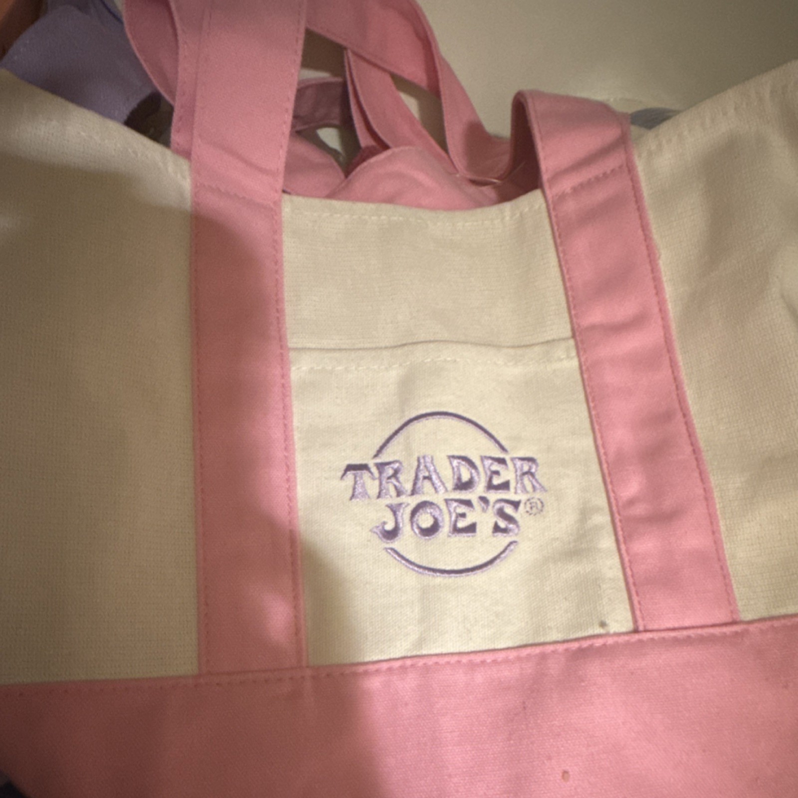 Trader Joe’s Pink White Color Block Reusable Shopping Bag