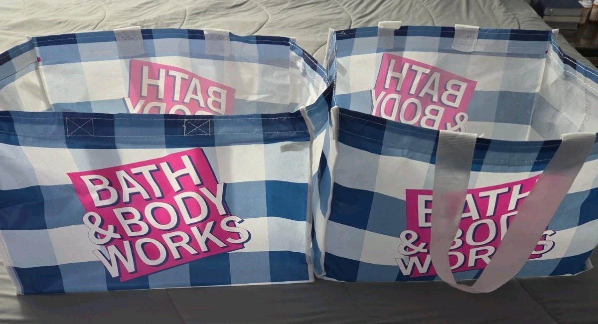 2X Bath&Body Works Gingham Candle Day Reusable Tote Only Used To Hold Candles
