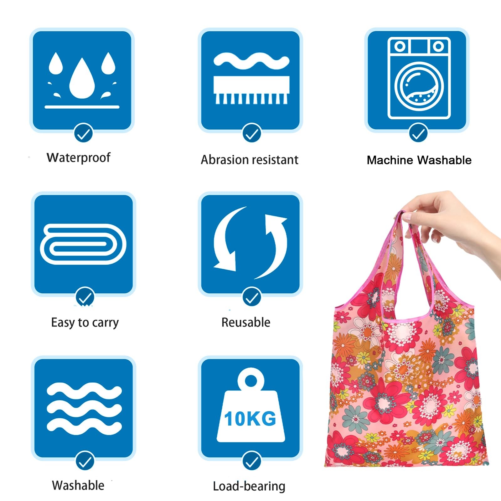 6 Pcs Reusable Shopping Bags Foldable, Machine Washable Shopping Grocery Bags…