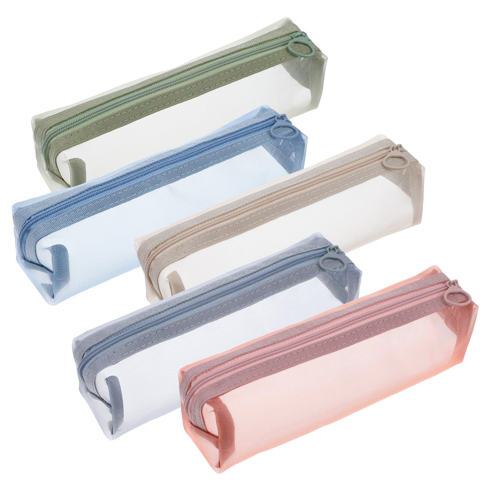 Qulkws 5 Pcs Multicolor Mesh Makeup Brush Bag, Transparent Nylon colorful