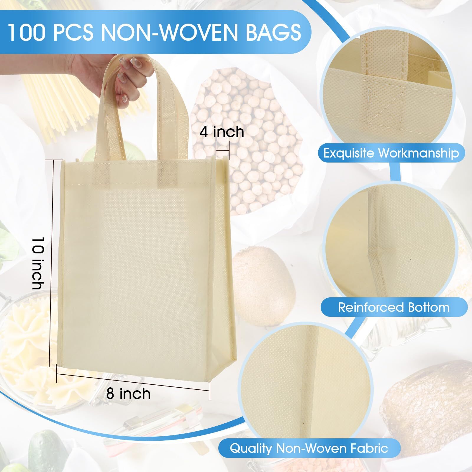 100 Pcs Non Woven Bags Reusable Gift Bag With Handles Shopping Tote Bags Grocery