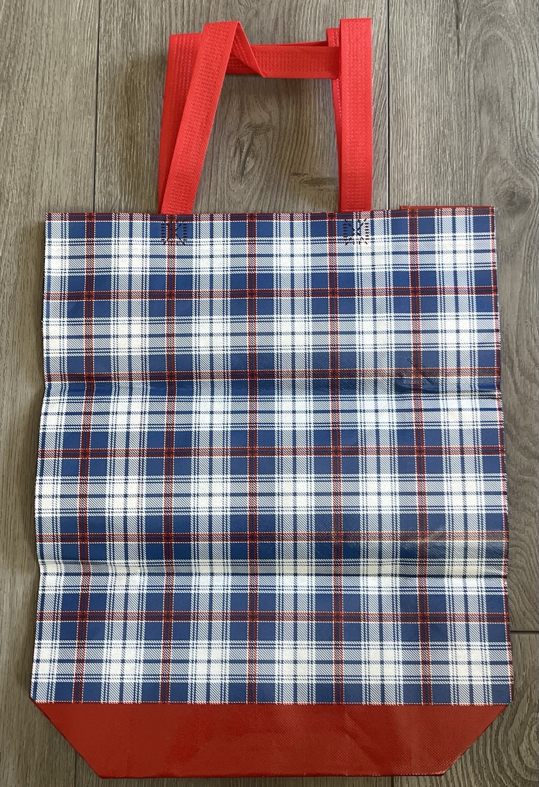 New Red White & Blue Plaid Reusable Tote Bag 15” X 13-3/4”