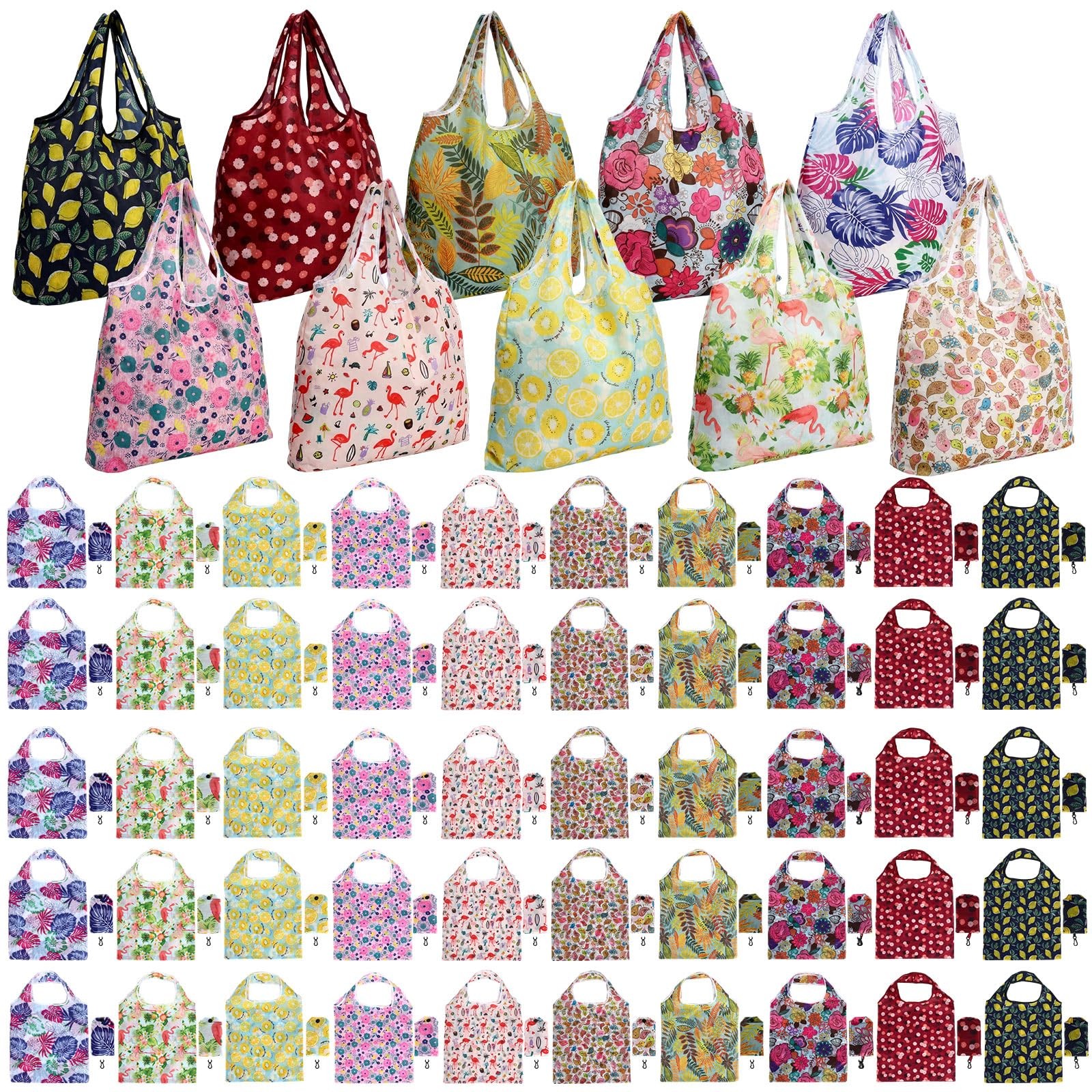 50 Pcs Reusable Grocery Shopping Bags Large Foldable Tote Bag with Handle Was…