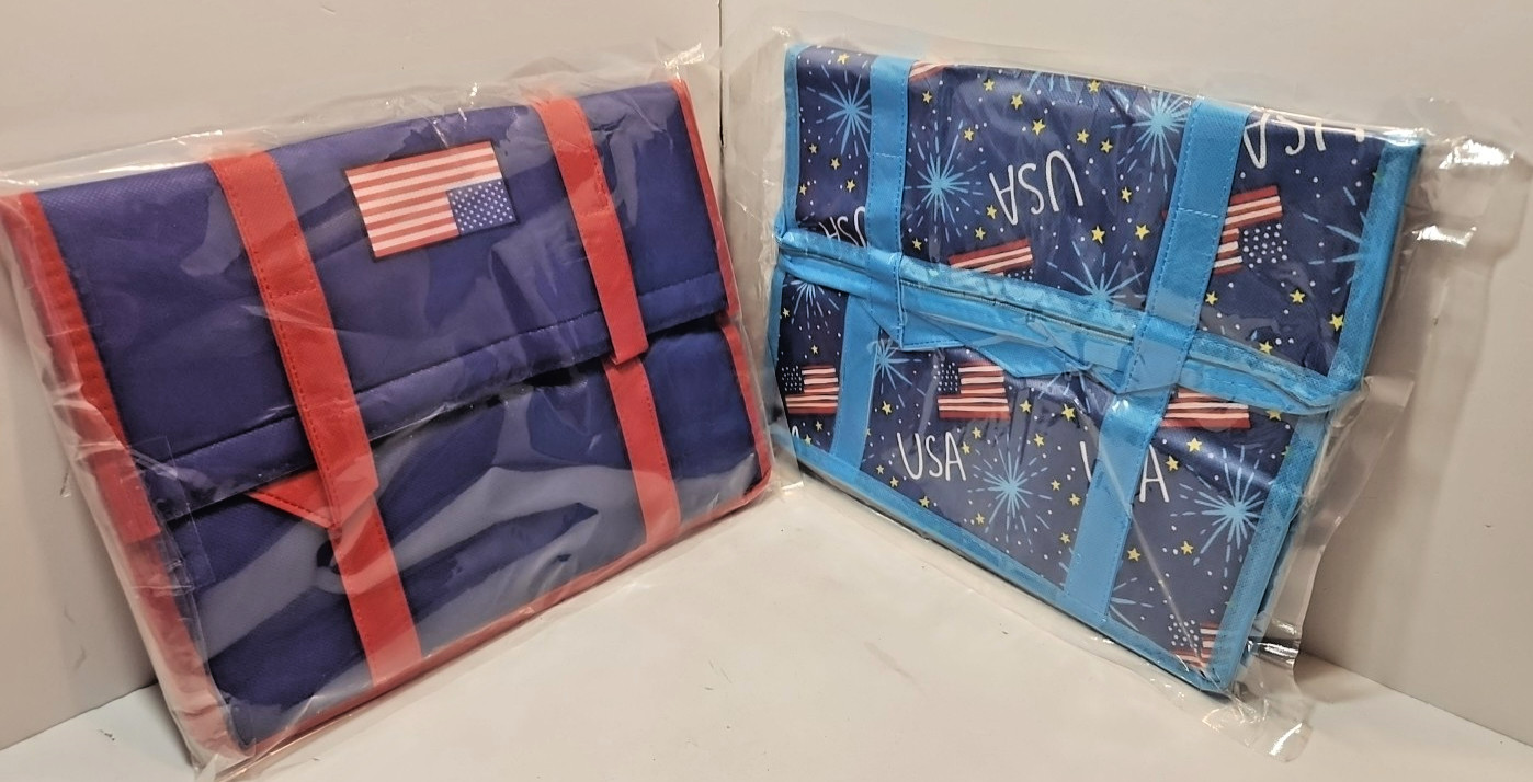 Set Of 2 USA Reusable Totes Grocery Bags Red & Blue New in Package American Flag