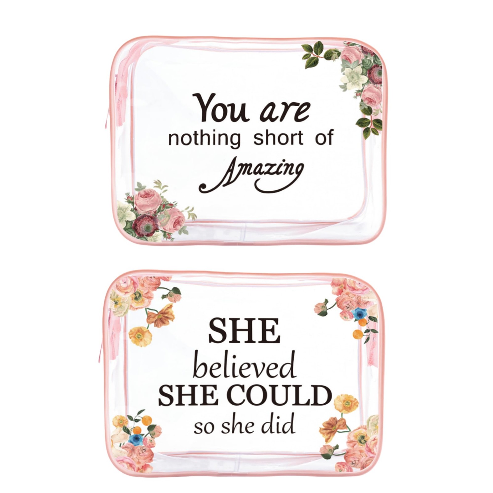 RUYIDAY 2 Pcs Clear Cosmetic Bags, Rose Makeup Bags,Beach 5