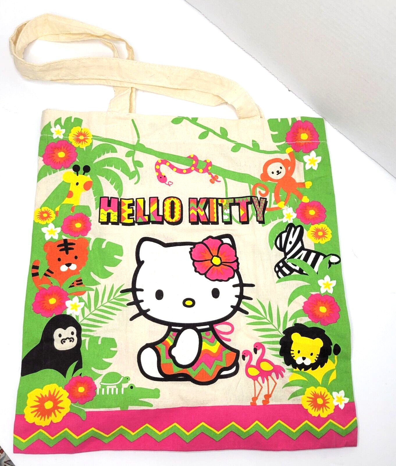 Hello Kitty Tote Bag Canvas Reusable Shopping Sak Jungle Rare Sanrio 13×14 2014