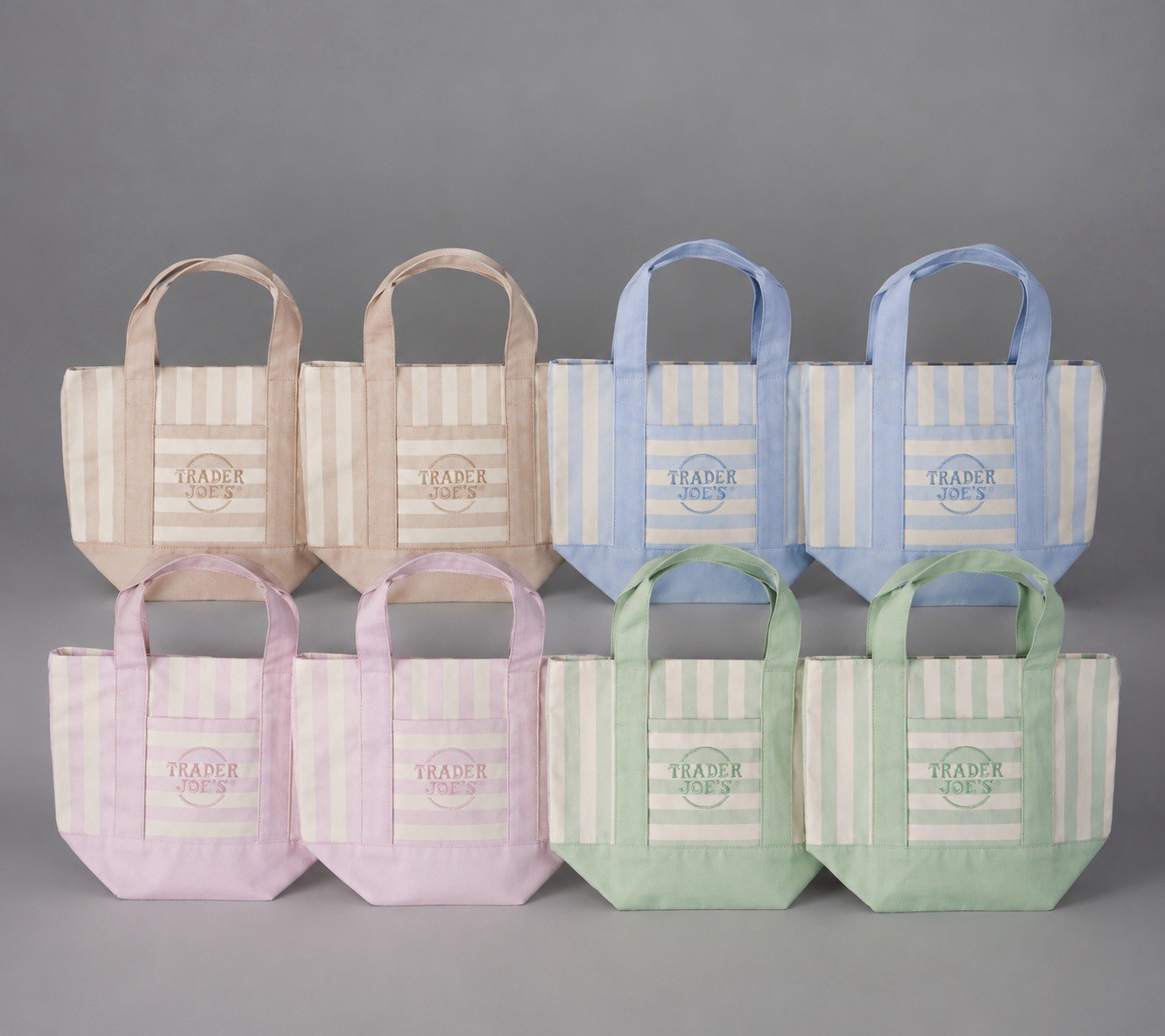 Trader Joe’s Mini Pastel Stripe Canvas Tote Bag Limited Edition Set Of 8