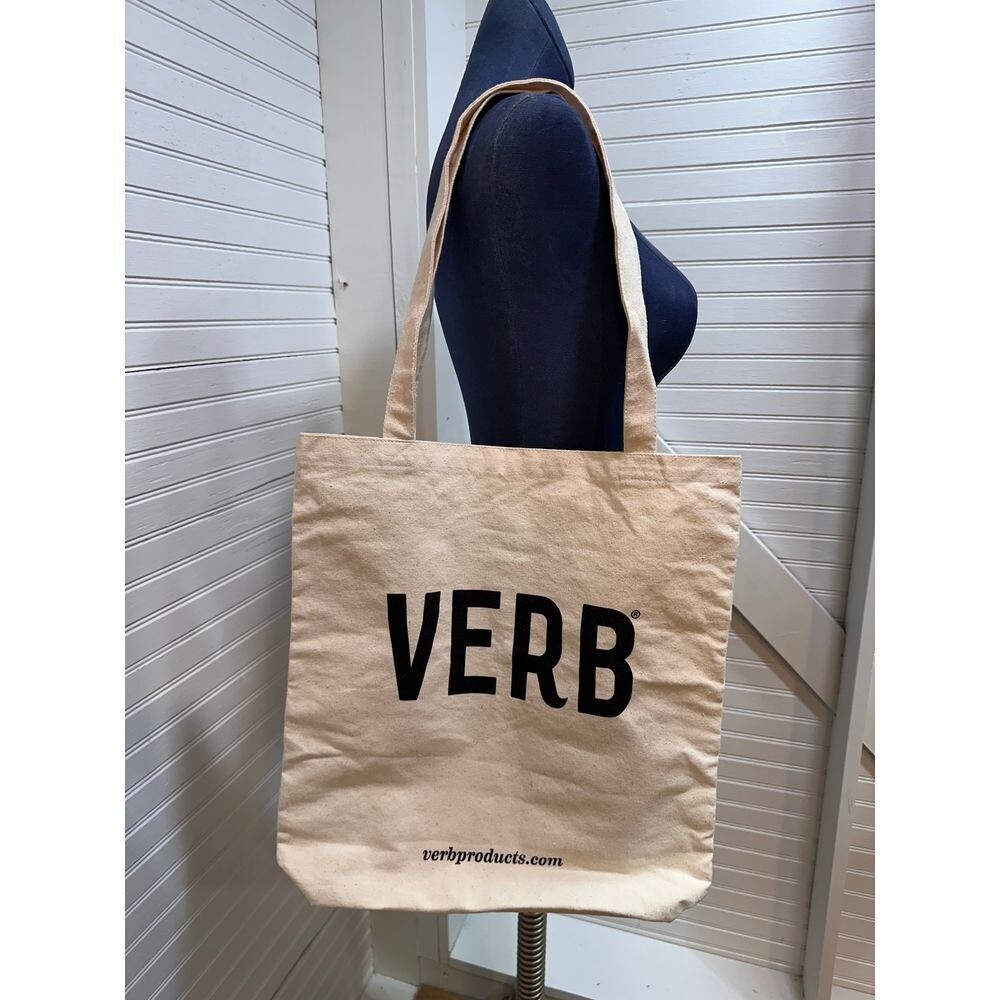 Verb Products Reusable Canvas Tote Bag NWOT “Only Good Stuff” beige & Black
