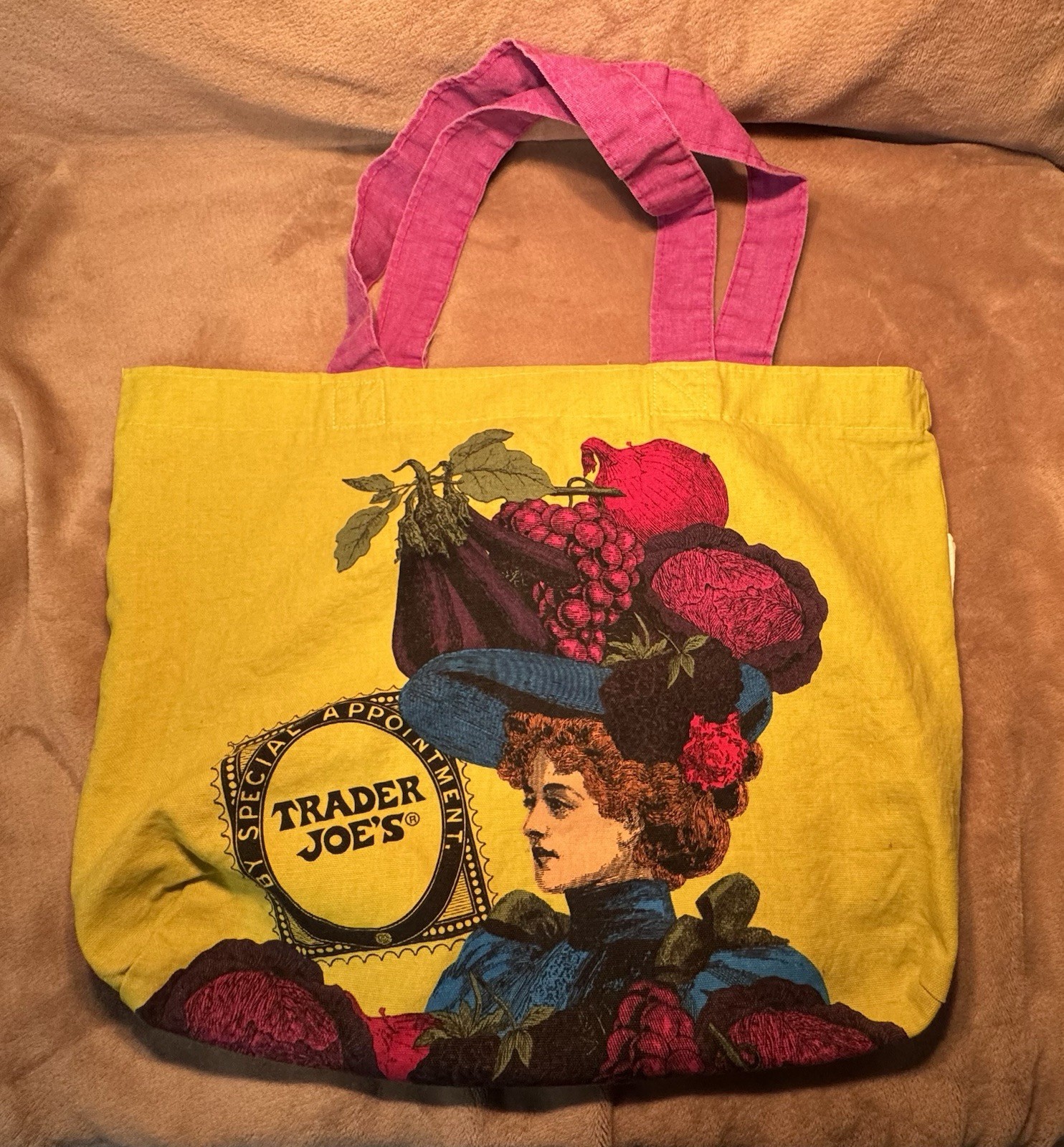 Vintage Trader Joe’s Reusable Canvas Bag Made In USA Fruit Lady Funky Art Tote