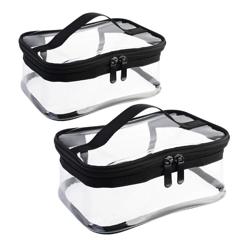 Wobe 2 Pack Portable Clear Makeup Bag Zipper Waterproof Cosmetics M+L,
