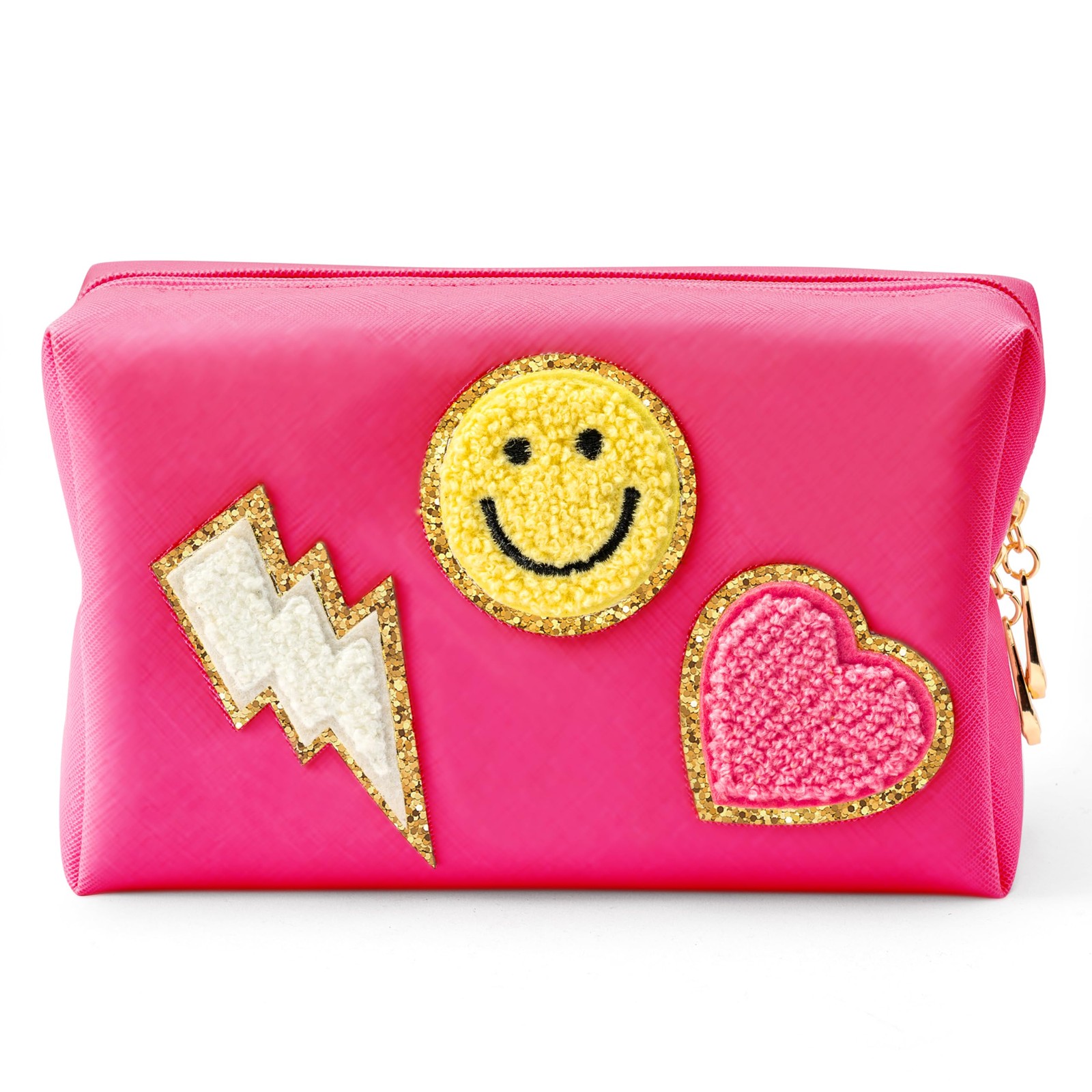 LieToi Preppy Patch Small Toiletry Bag, Smile Lightning Heart Small, Rose Red