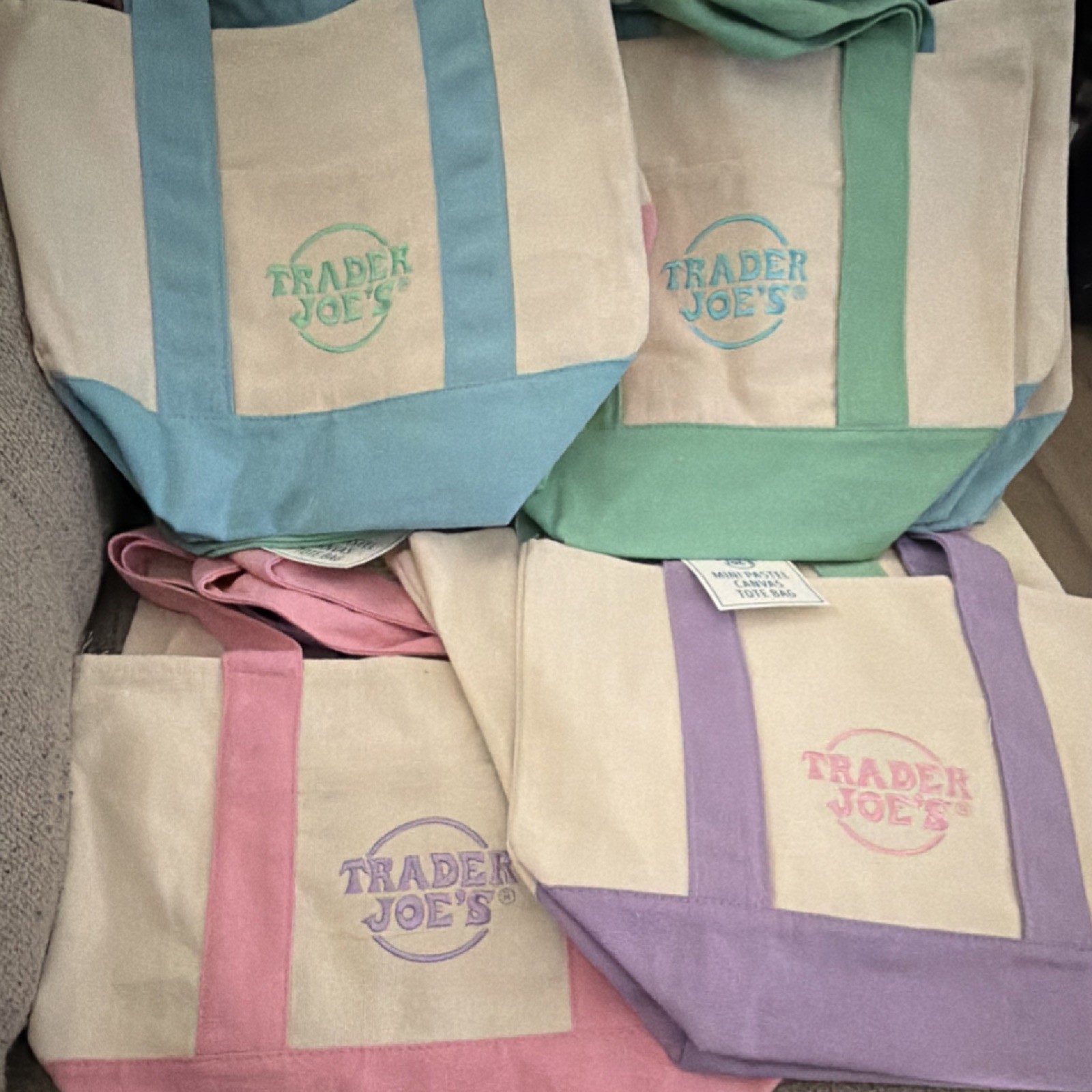 Trader Joe’s Foldable Canvas Tote Bags Multicolor Solid Plain Shopping