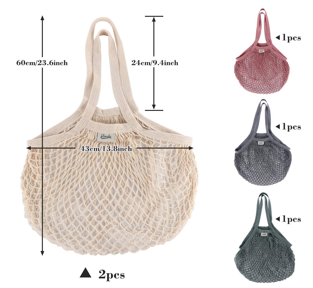 Mesh Grocery Bags, 5 Pack Reusable Washable Cotton String Shopping Bag, Cotton M