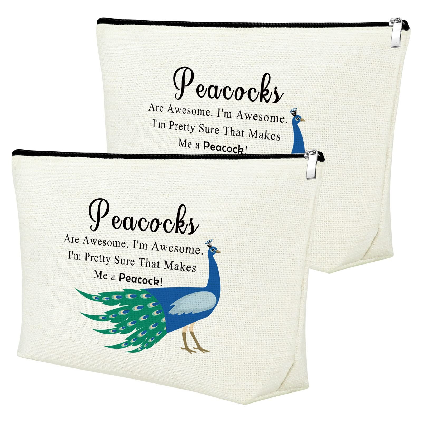 2 Pcs Peacock Makeup Bag Lovers Gifts Inspirational Animal 2pcs Beige
