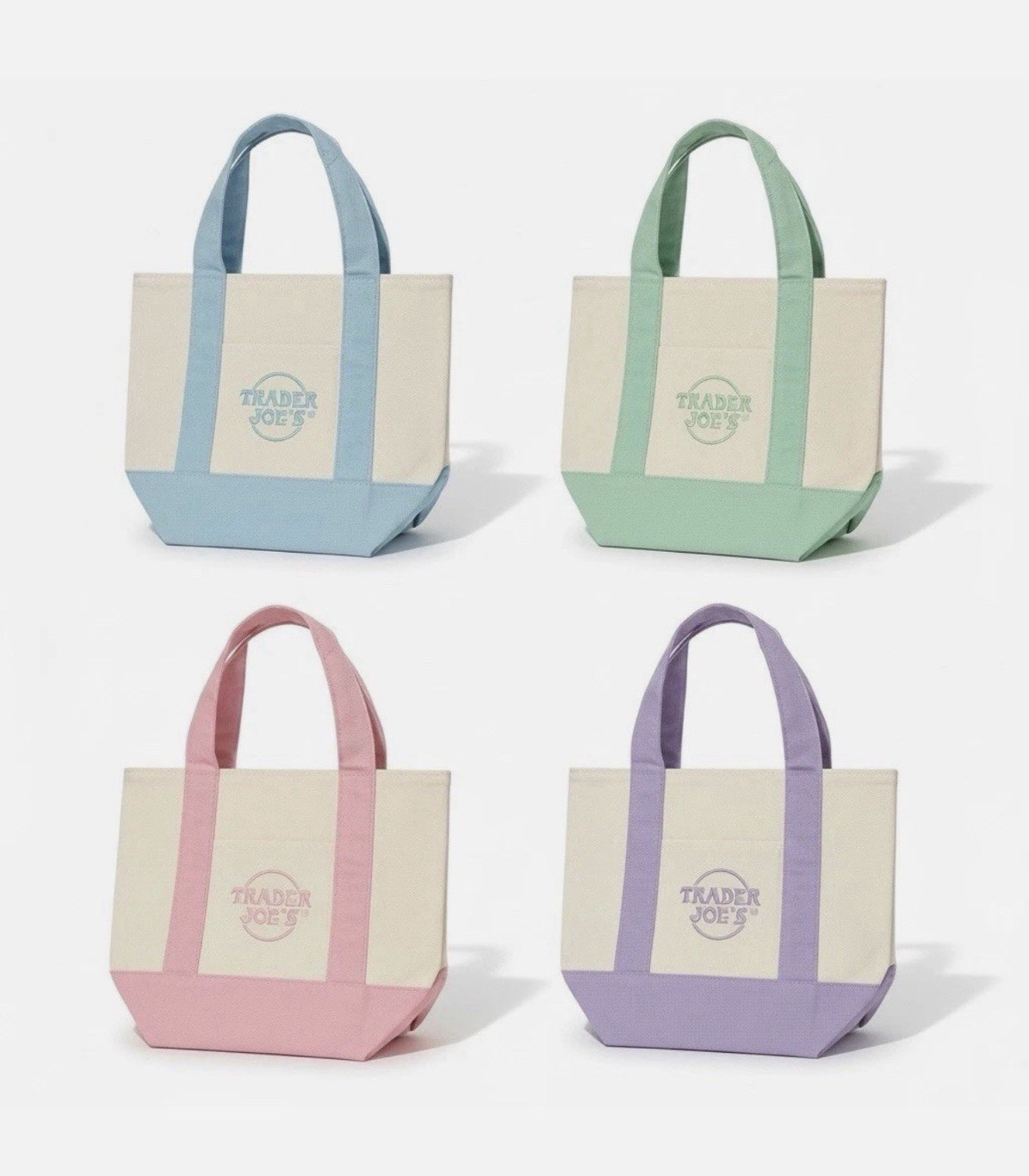 Trader Joe’s Canvas Reusable Tote Bags Lot of 4 Multicolor Small 13x11x6