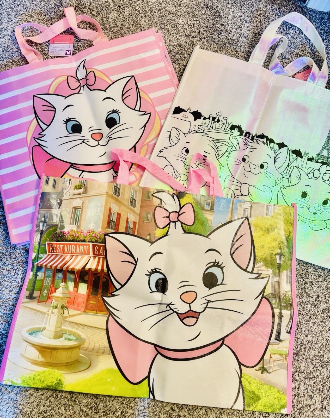 Disney Aristocats Marie Reusable Shopping Tote Bag Set of 3