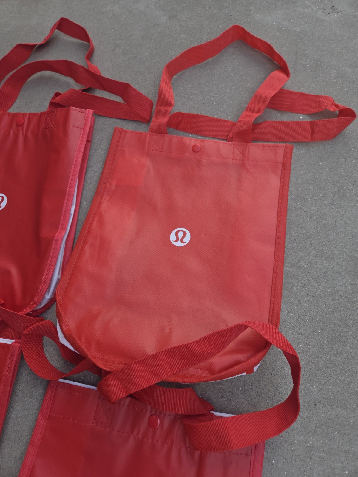 Lululemon Small Lot of 4 Reusable Shopping Tote Lunch Bags Red White