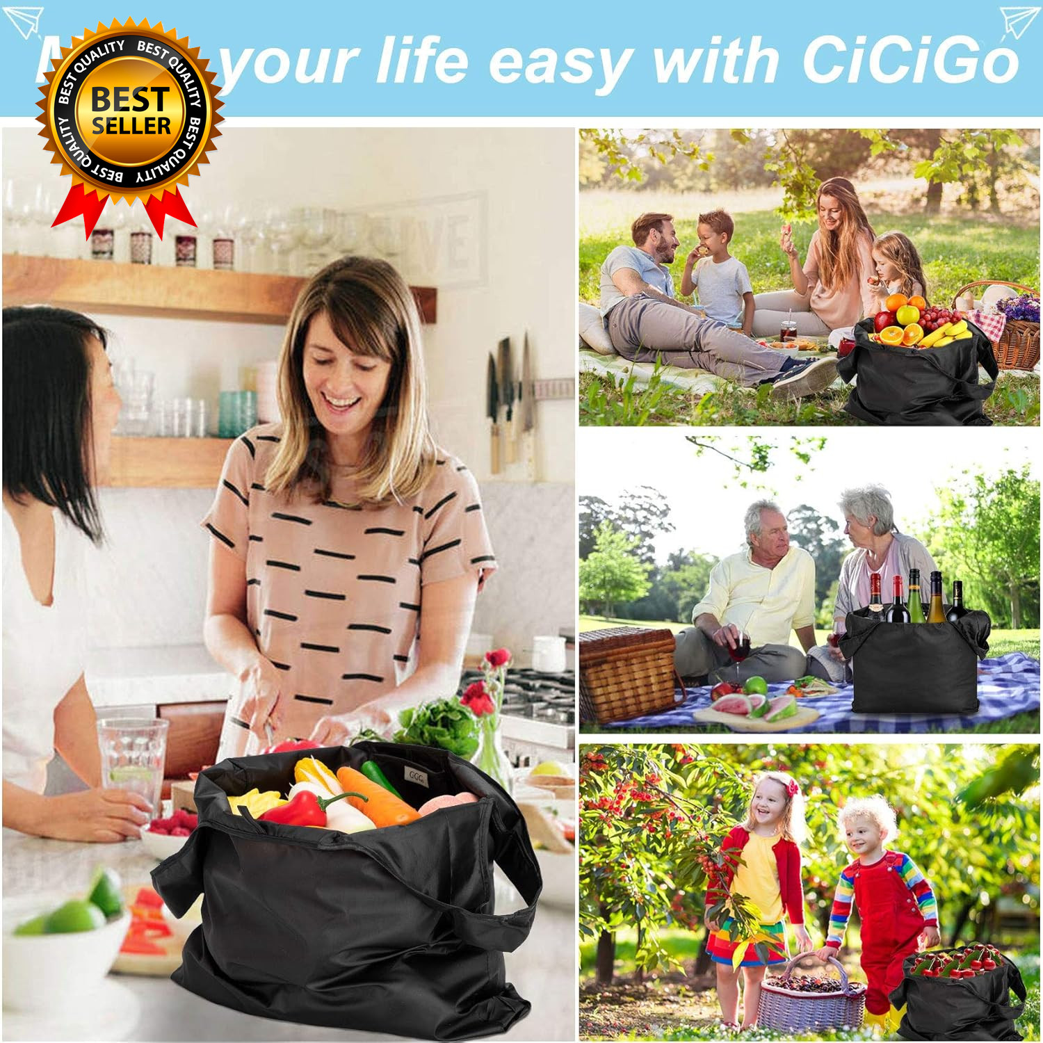 Large Reusable Bags Shopping Washable Foldable 6 Pack Grocery Bags Heavy Duty