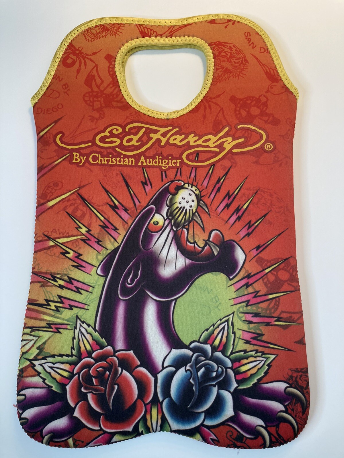 Ed Hardy Wine Bottle Insulated Neoprene Travel Bag Beverage Tote Holds 2 Bottles