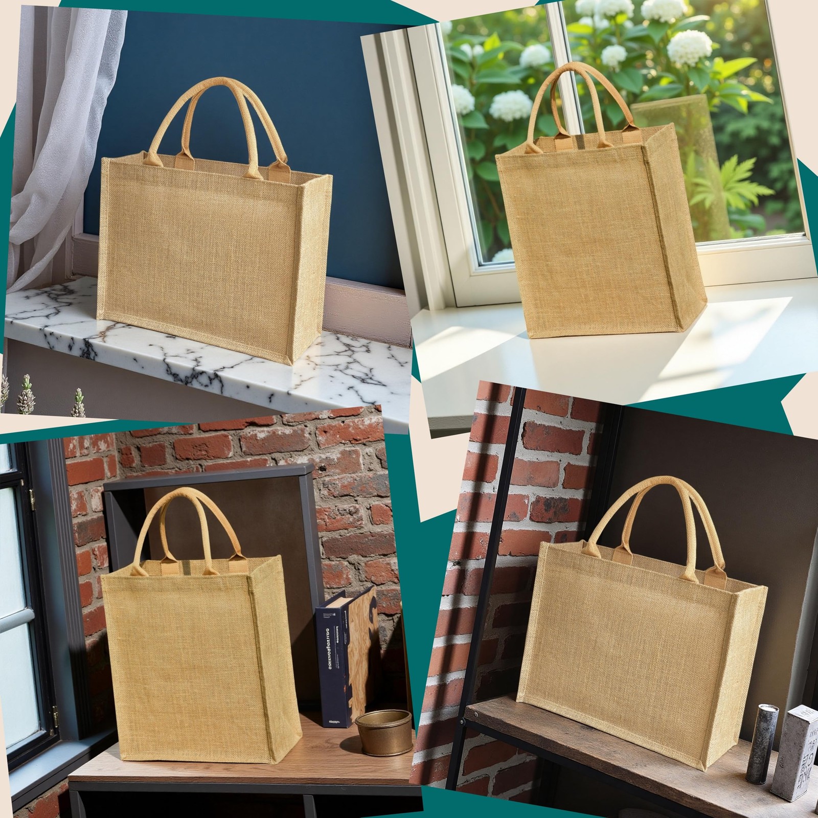 GOQAGA 6 PCS burlap tote bags Reusable DIY Jute Handbags Gift Shopping bag Mu…