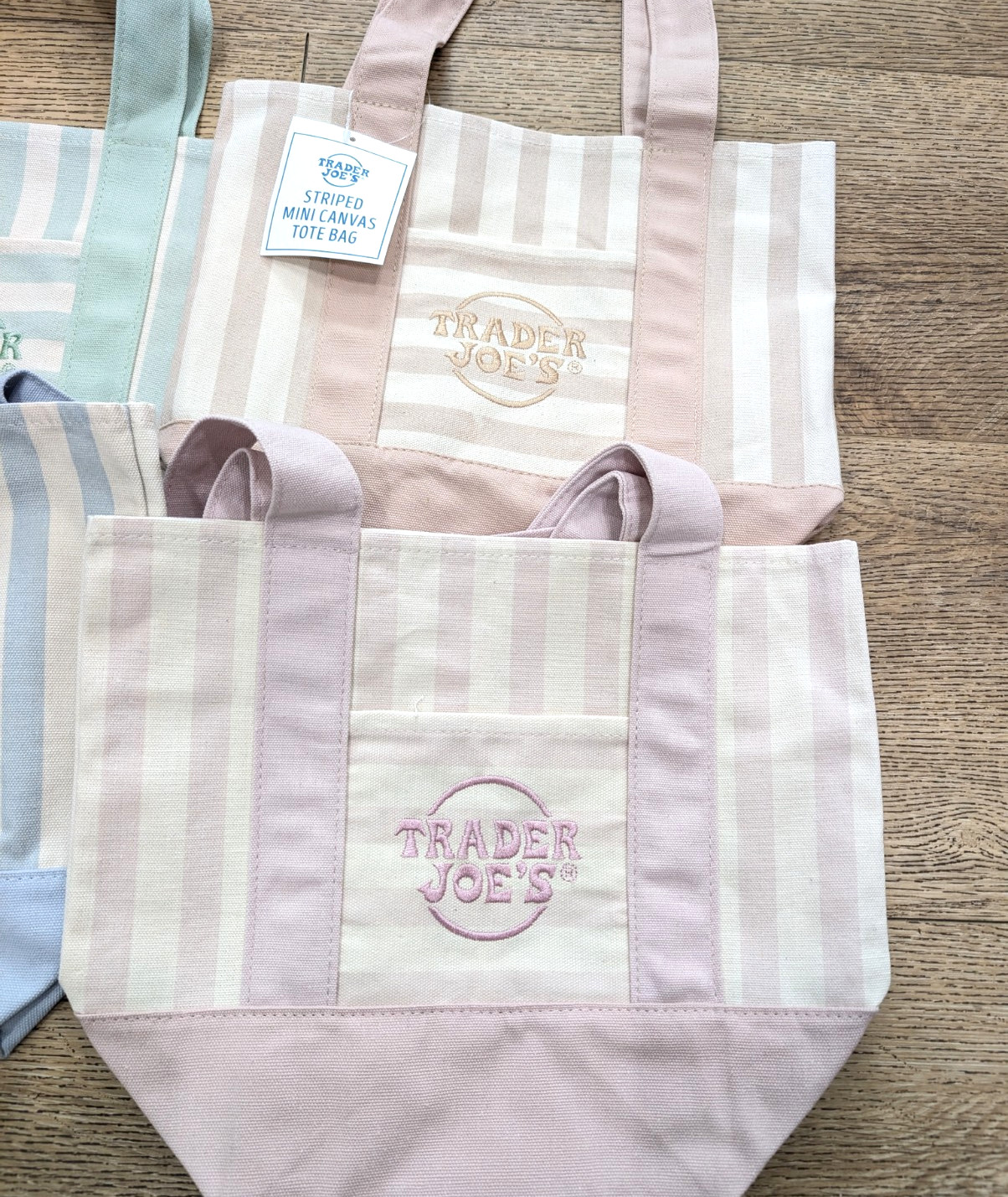Trader Joe’s Mini Pastel Stripe Canvas Tote Bag Limited Edition Set Of 4