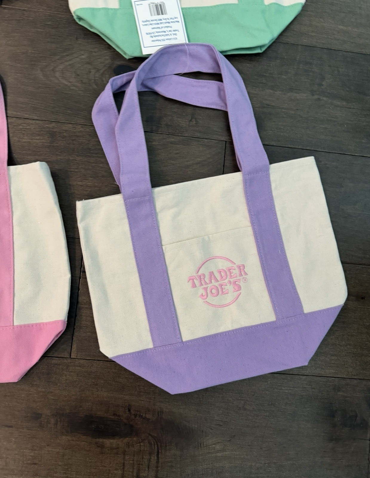 Trader Joe’s Mini Pastel Canvas Tote Bag Set Of 4 NWT Blue Green Pink Purple US
