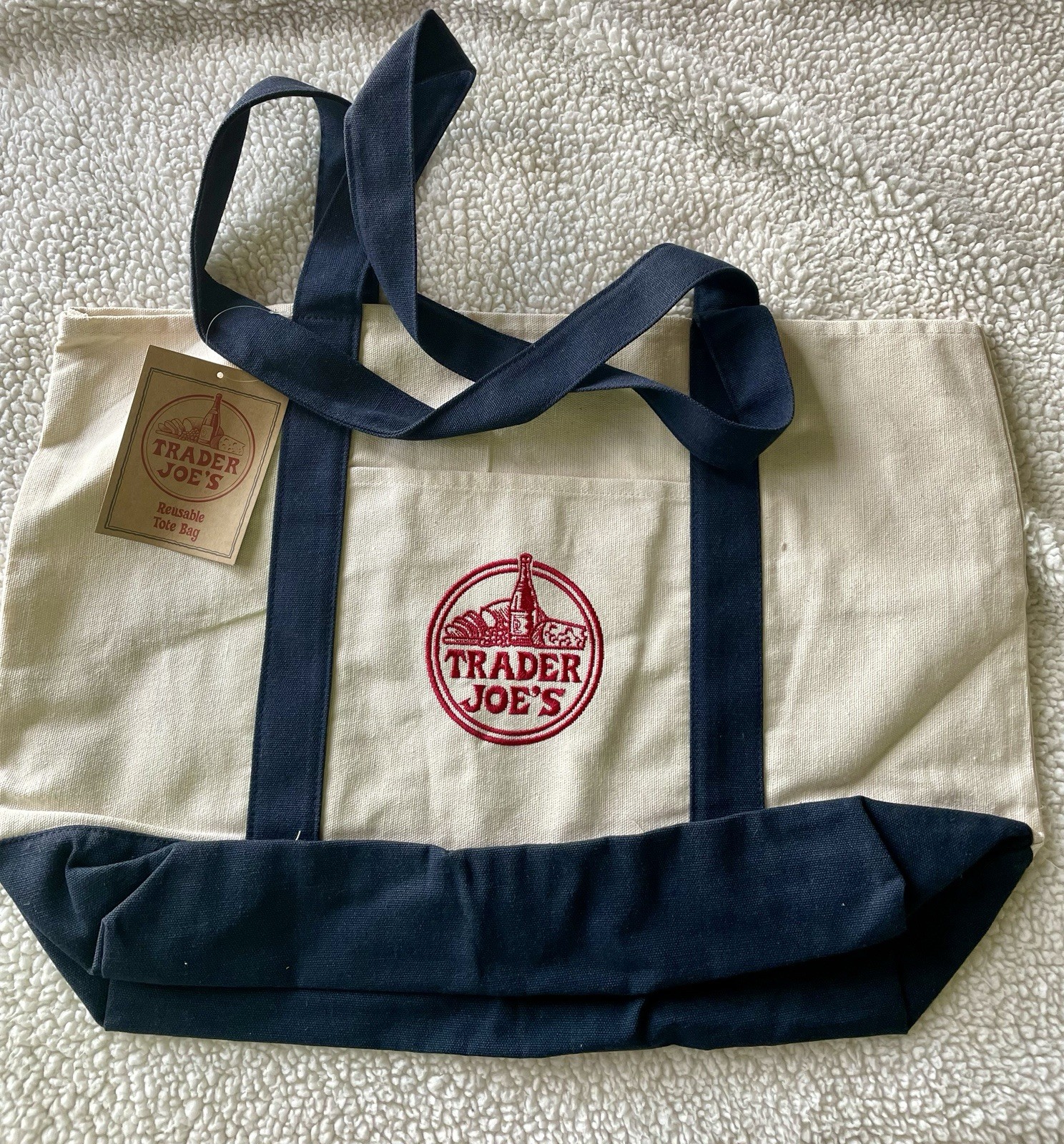 Trader Joe’s Navy and Beige Canvas Tote Bag